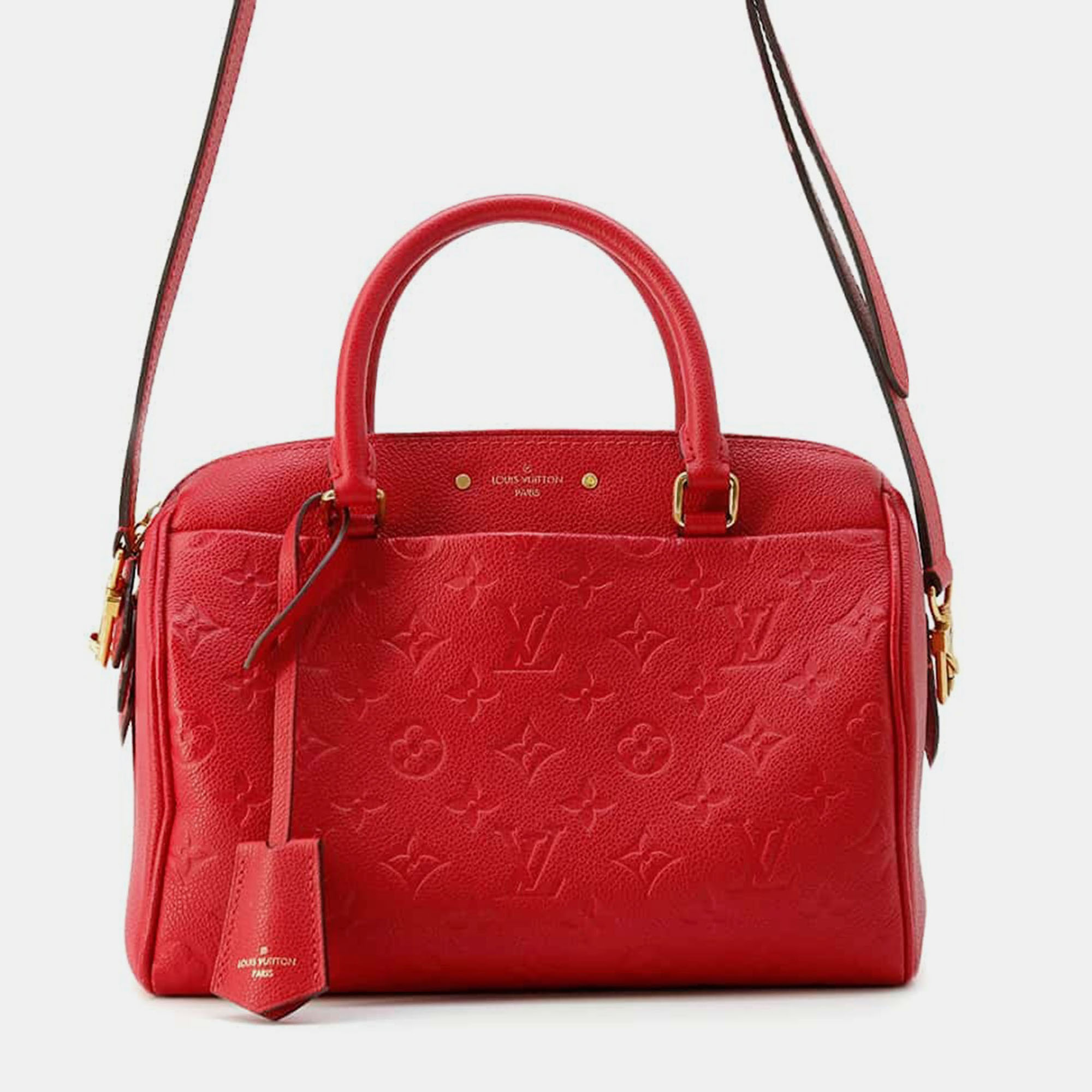 

Louis Vuitton scarlet Monogram Empreinte Leather Speedy Bandouliere Size, Red