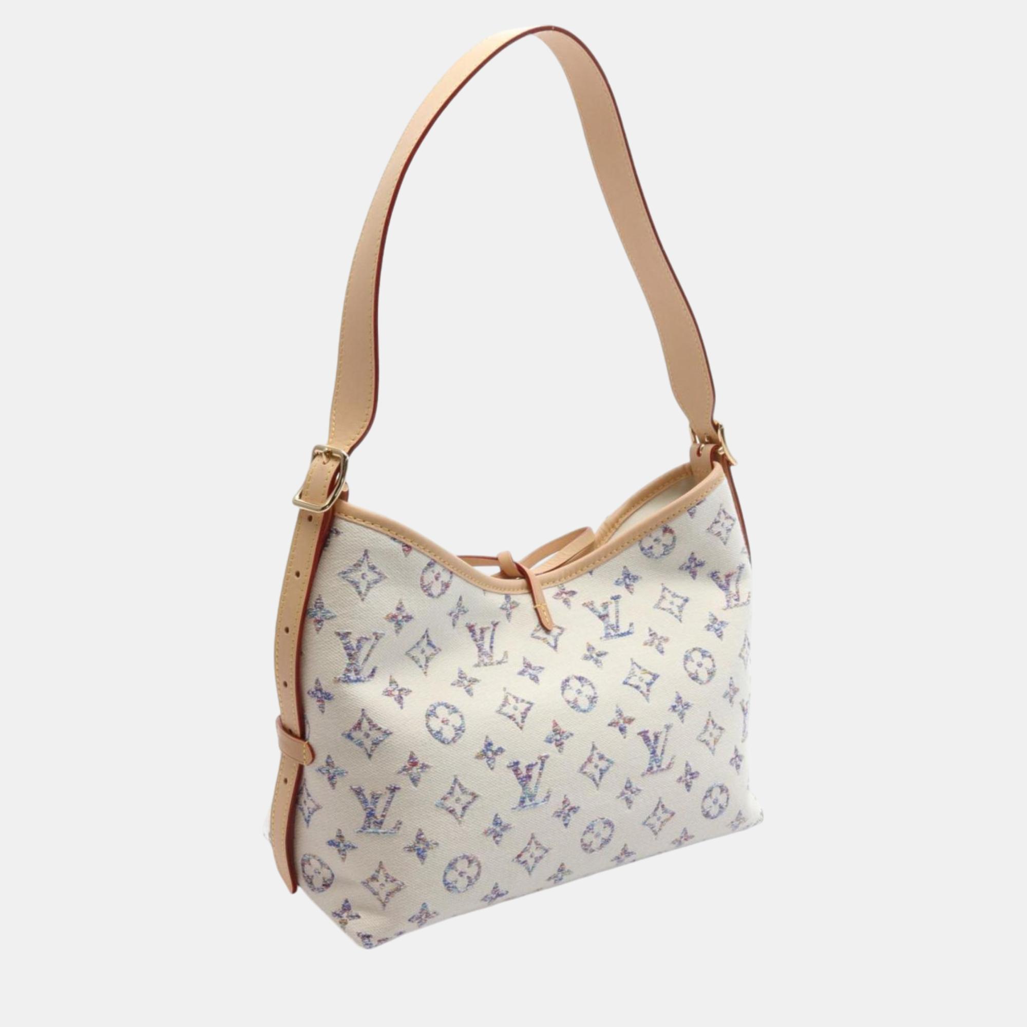 Louis Vuitton Leather White Multicolor Carryall Nm pm Monogram Jacquard Shoulder Bag 