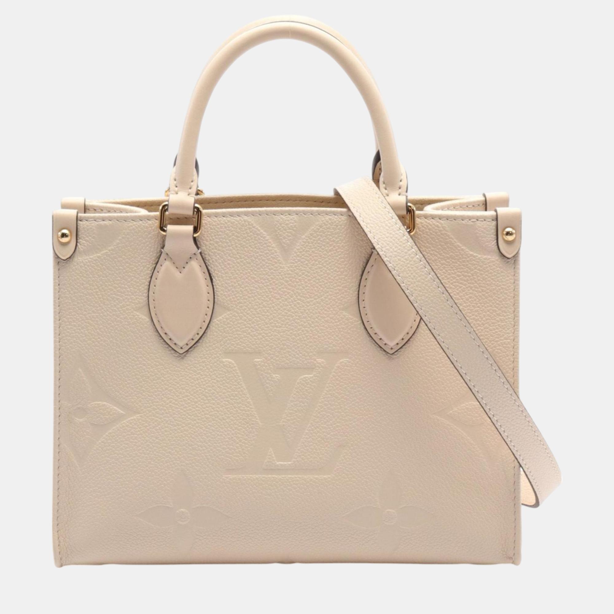 

Louis Vuitton Leather Monogram Empreinte Ivory On The Go Pm Handbag, Cream