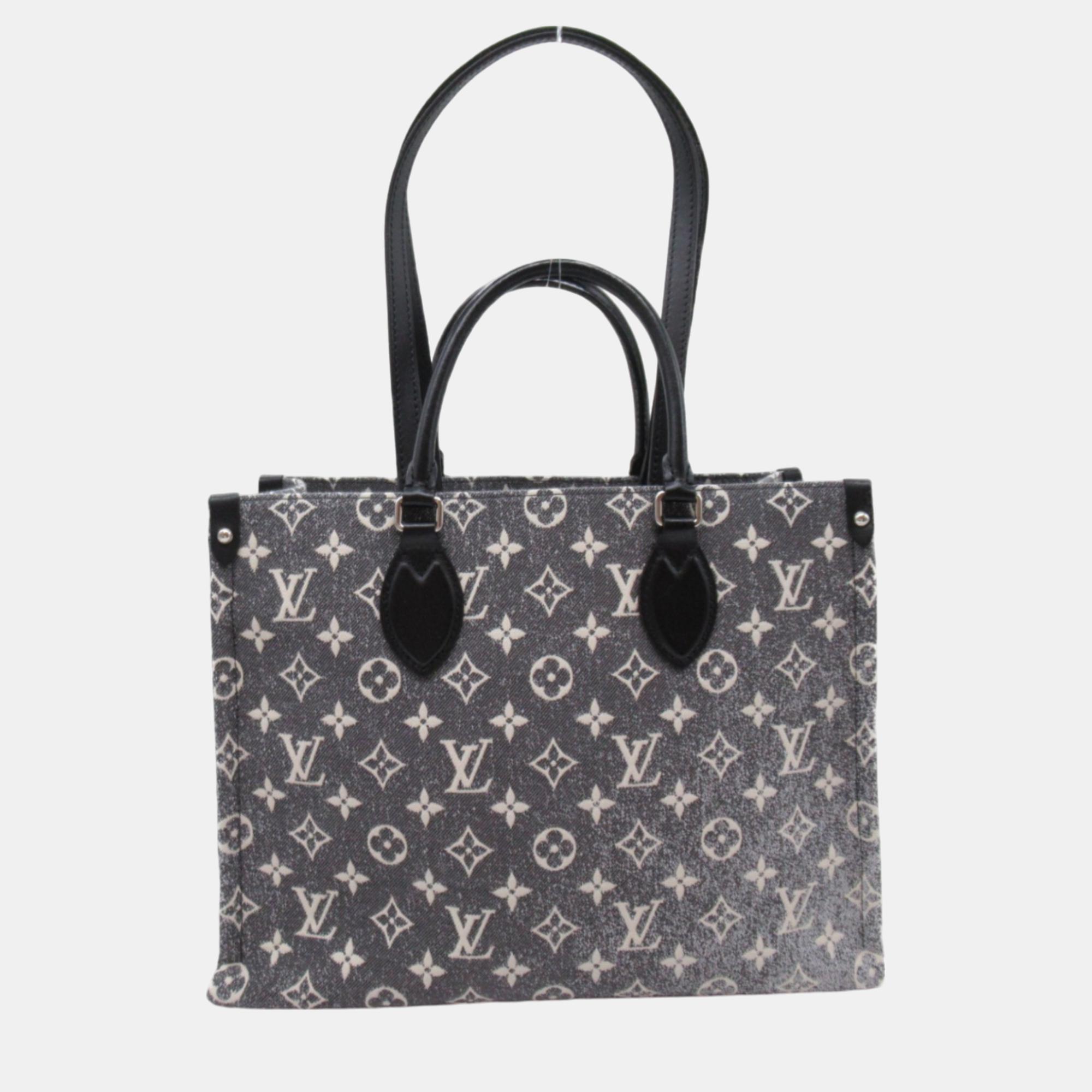 

Louis Vuitton On The Go Mm Denim Monogram Jacquard Grey Tote Bag