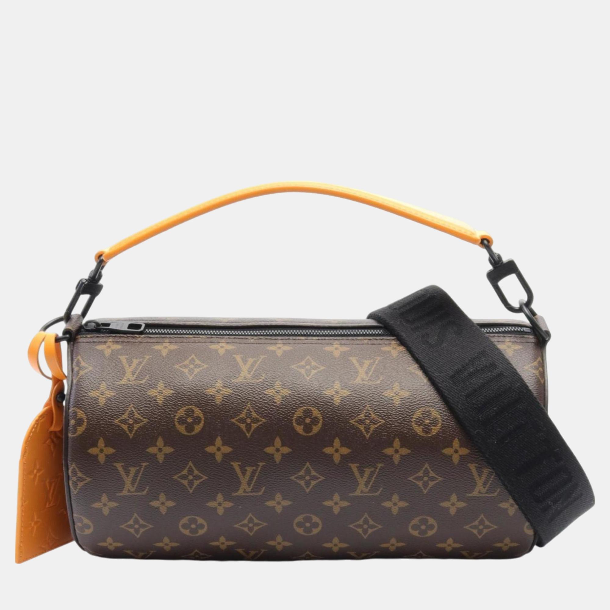 

Louis Vuitton Soft Polochon Mm Coated Canvas Leather Monogram Macassar Brown Orange Handbag