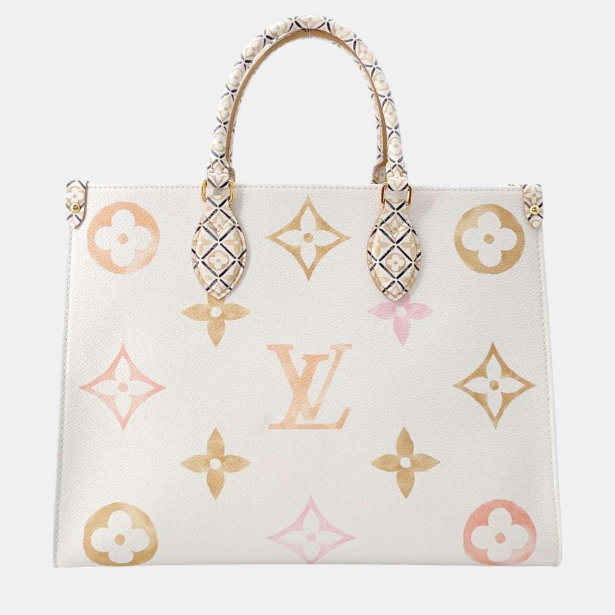 Pre-owned Louis Vuitton Monogram Lv By The Pool On Go Mm White Tote Bag