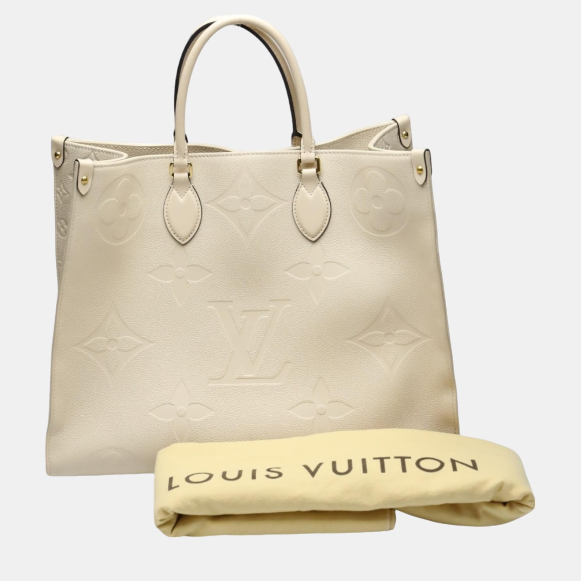 Louis Vuitton On The Go Gm Monogram Shoulder Empreinte Beige Tote Bag 