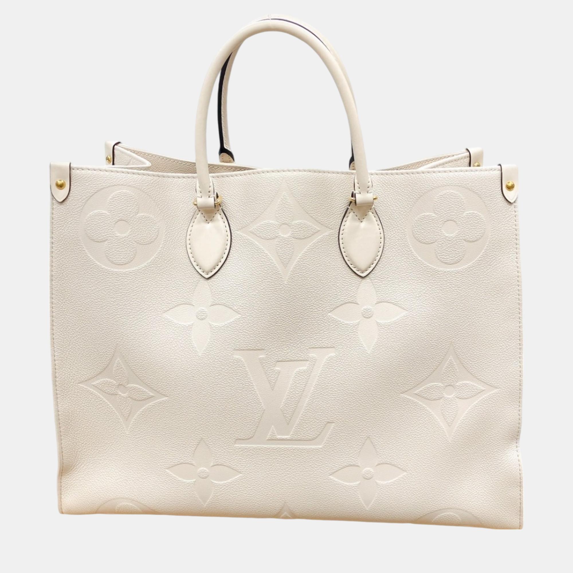 Pre-owned Louis Vuitton On The Go Gm Monogram Shoulder Empreinte Beige Tote Bag