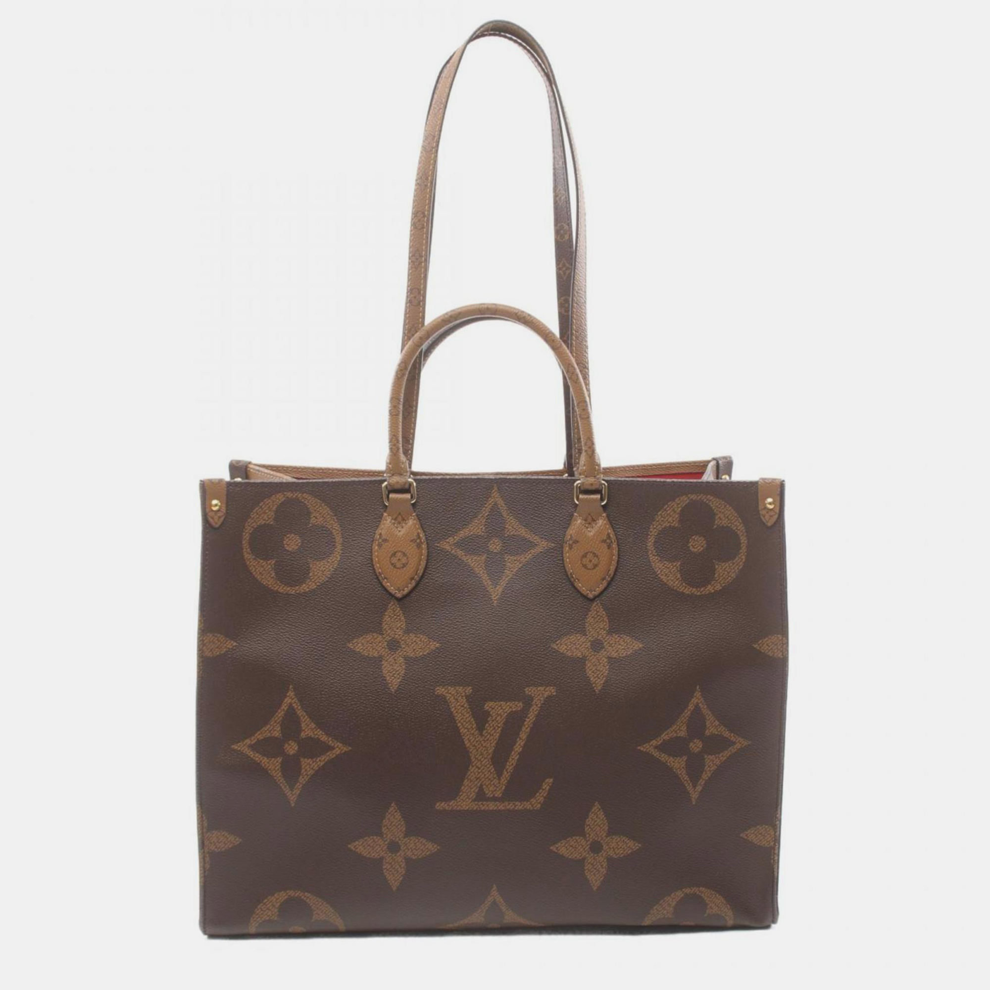 Pre-owned Louis Vuitton On The Go Gm Monogram Giant Reverse Coated Canvas Reverse Brown Beige Tote Bag