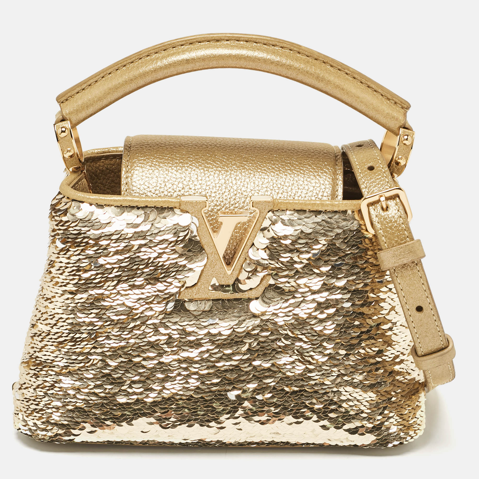 

Louis Vuitton Gold Leather and Sequins Capucines Mini Bag