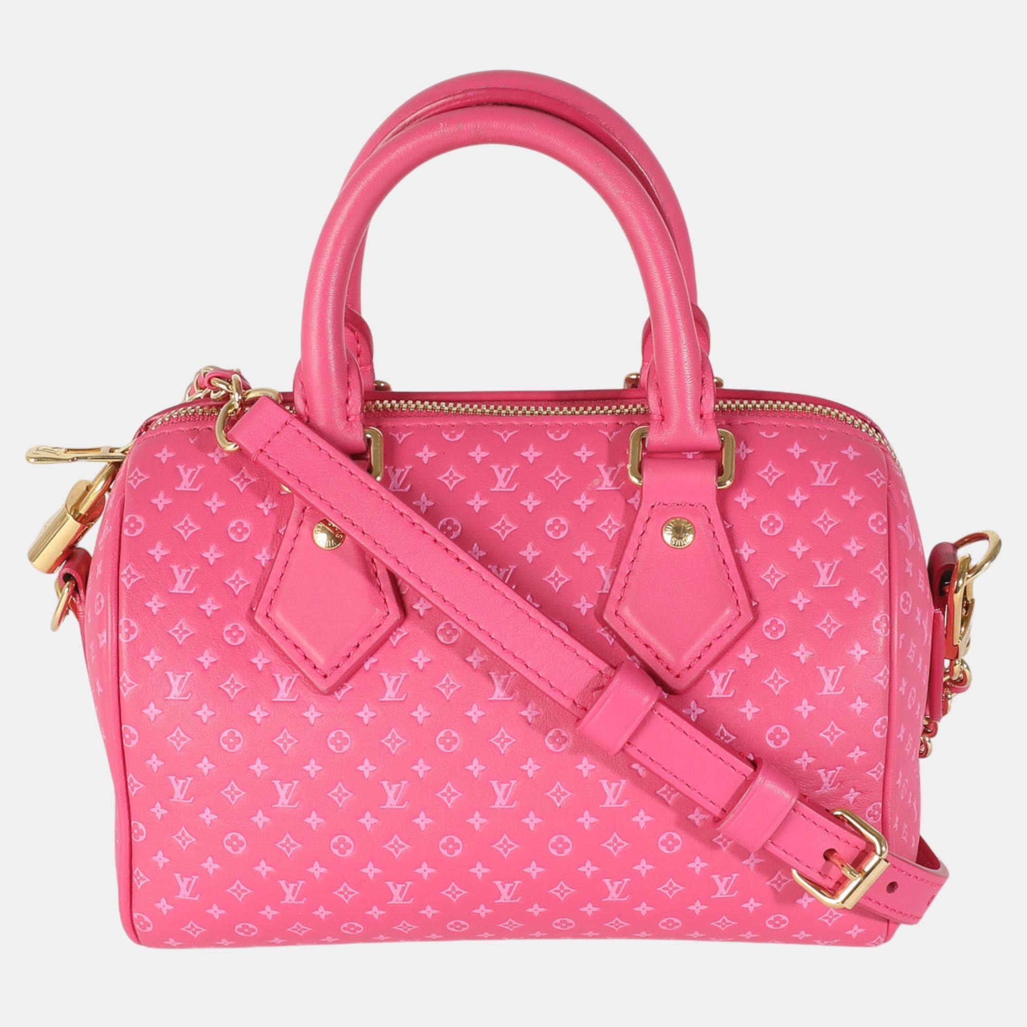 

Louis Vuitton Rose Nanogram Embossed Calfskin Speedy Bandouliere 20 bag, Pink