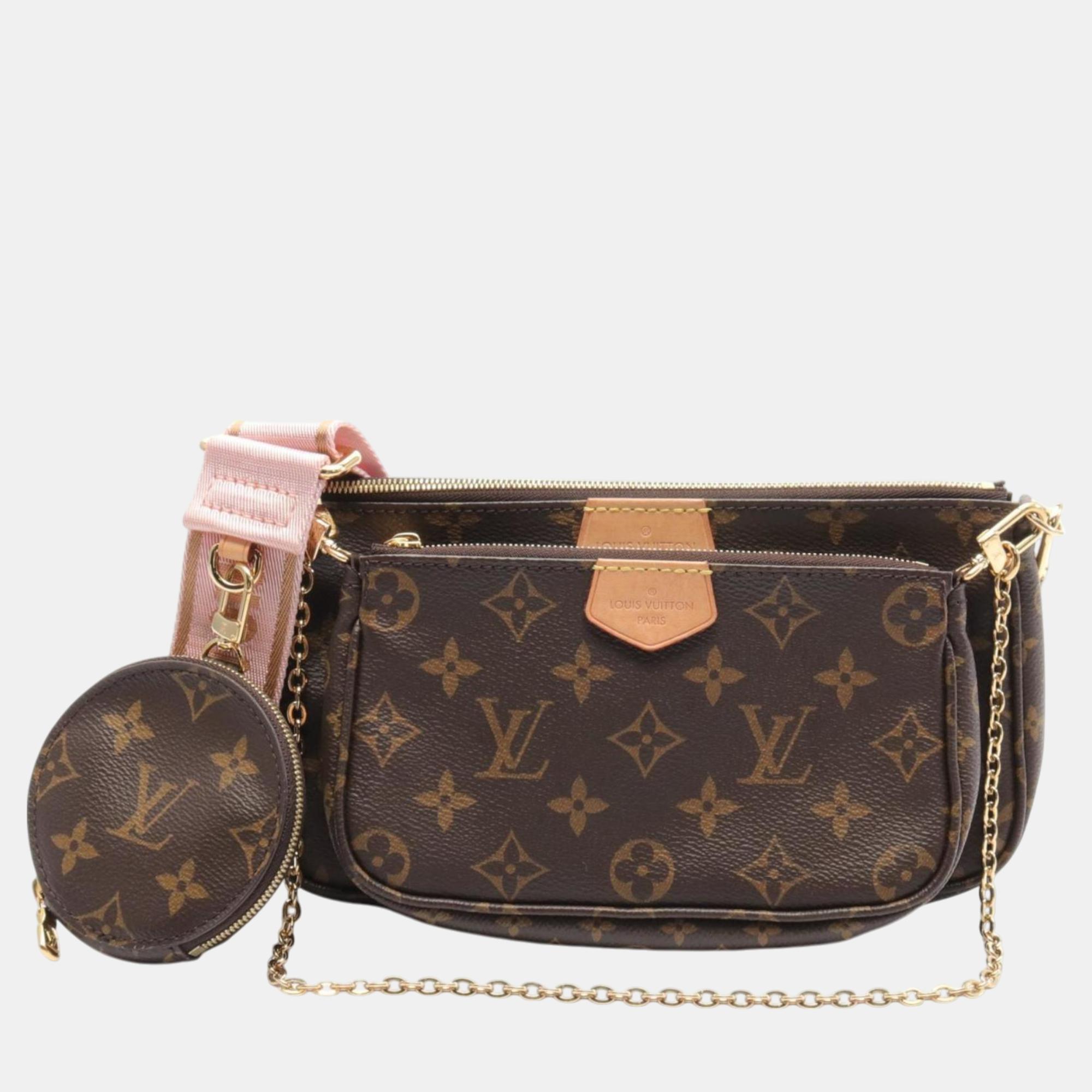 

Louis Vuitton Coated Canvas Leather Monogram Brown Pink Multi Pochette Accessoires Shoulder Bag