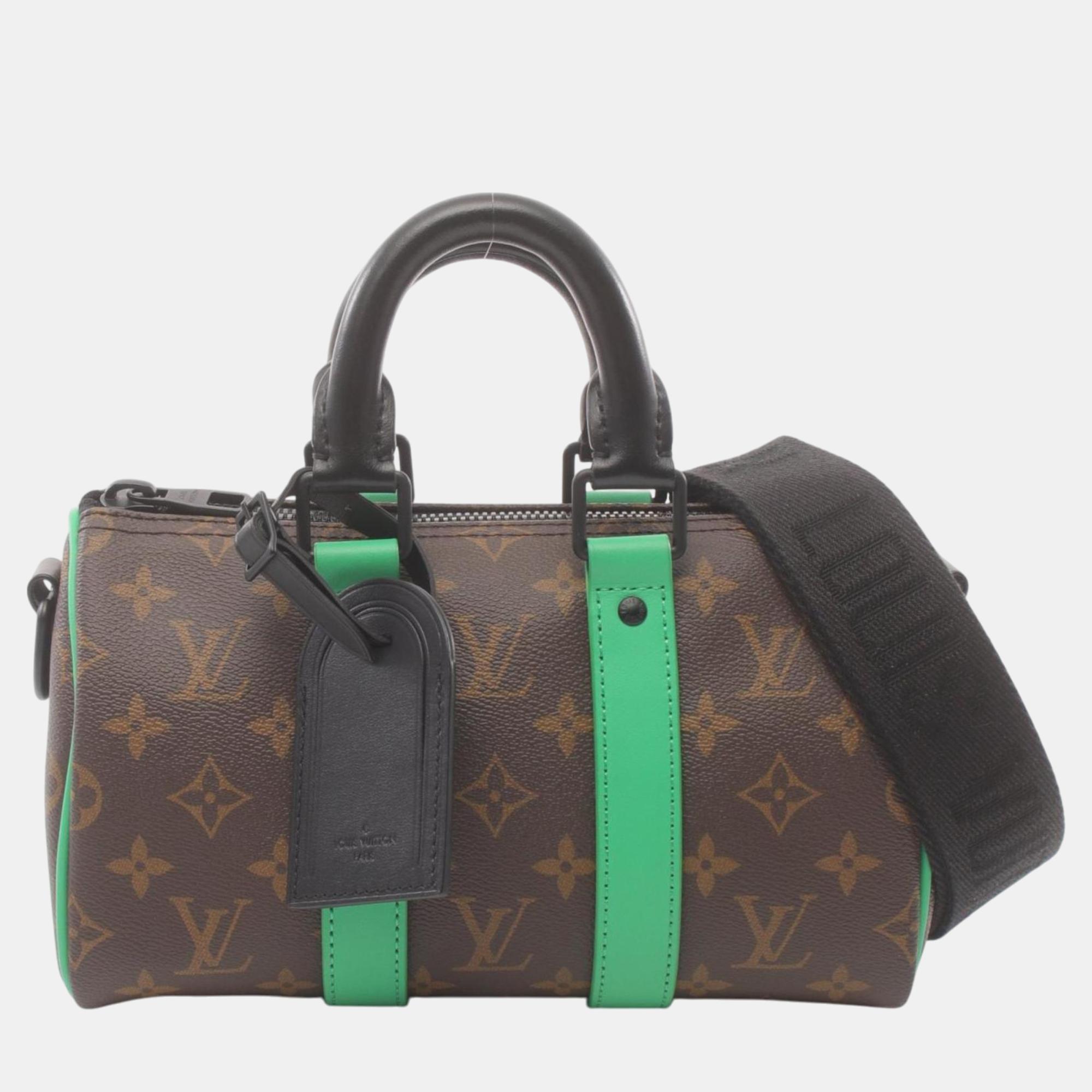 

Louis Vuitton Coated Canvas Leather Monogram Macassar Brown Black Green Keepall Bandouliere 25 Handbag