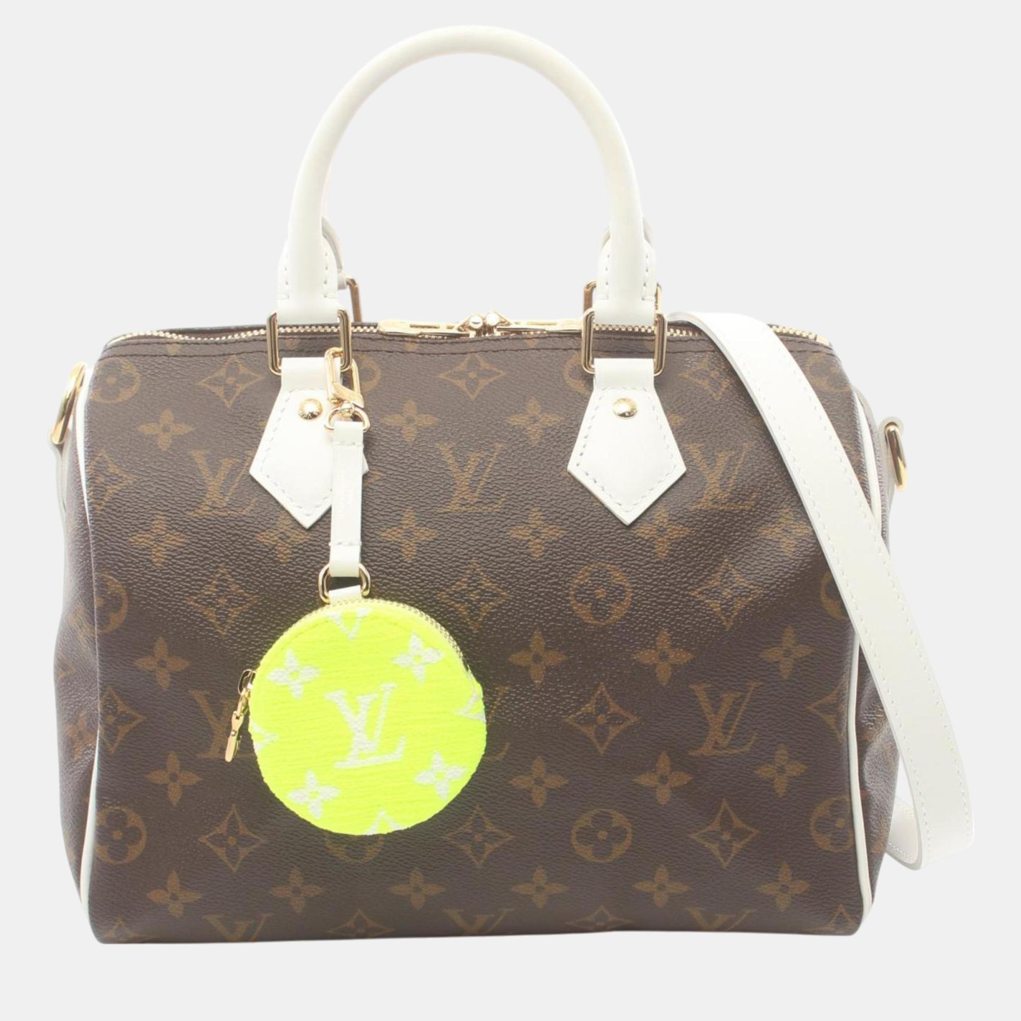 

Louis Vuitton Coated Canvas Leather Monogram Brown White Speedy Bandouliere 25 Handbag