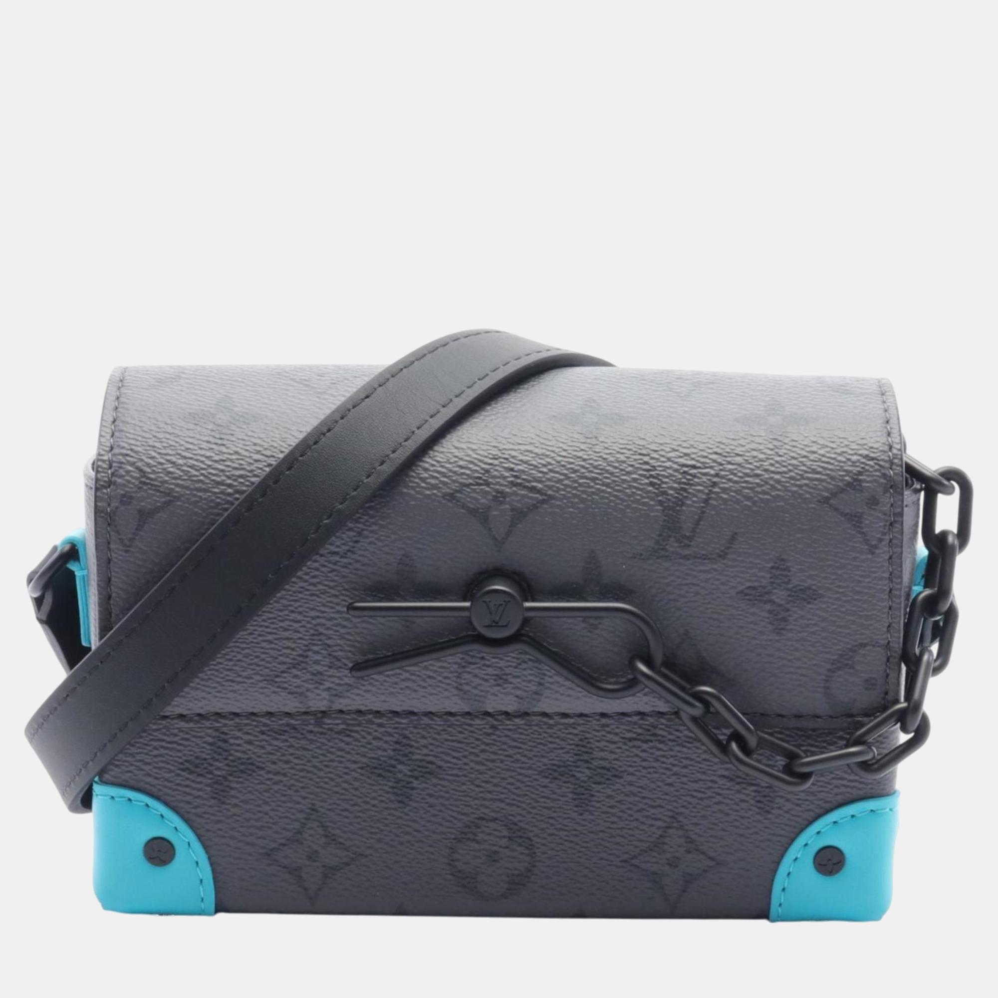 

Louis Vuitton Coated Canvas Leather Monogram Eclipse Reverse Gray Black Blue Steamer Wearable Wallet