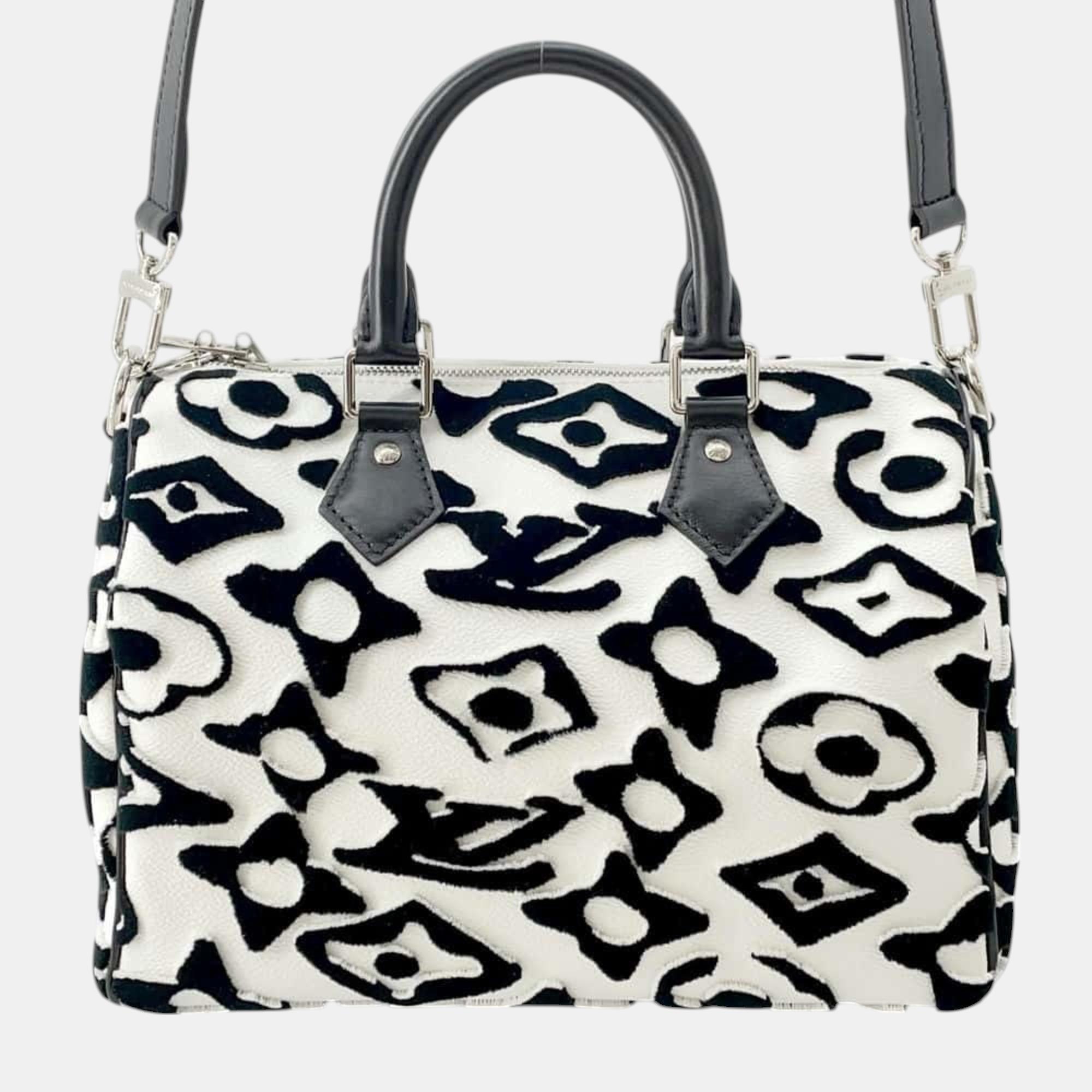 

Louis Vuitton Black White Monogram Speedy Bandouliere 25 Handbag