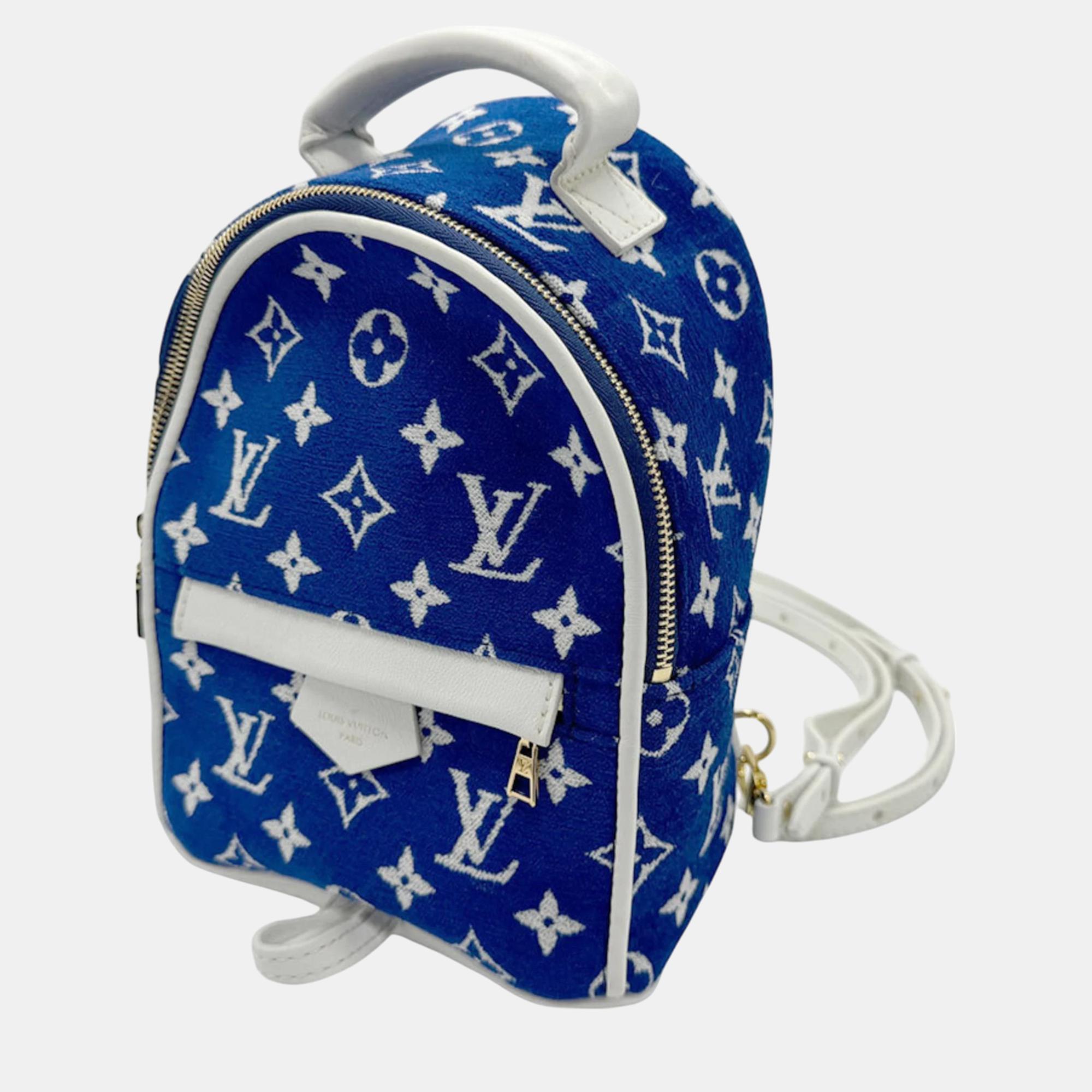 

Louis Vuitton Leather Blue White Gold Monogram Jacquard Velvet Palm Springs MINI Backpack