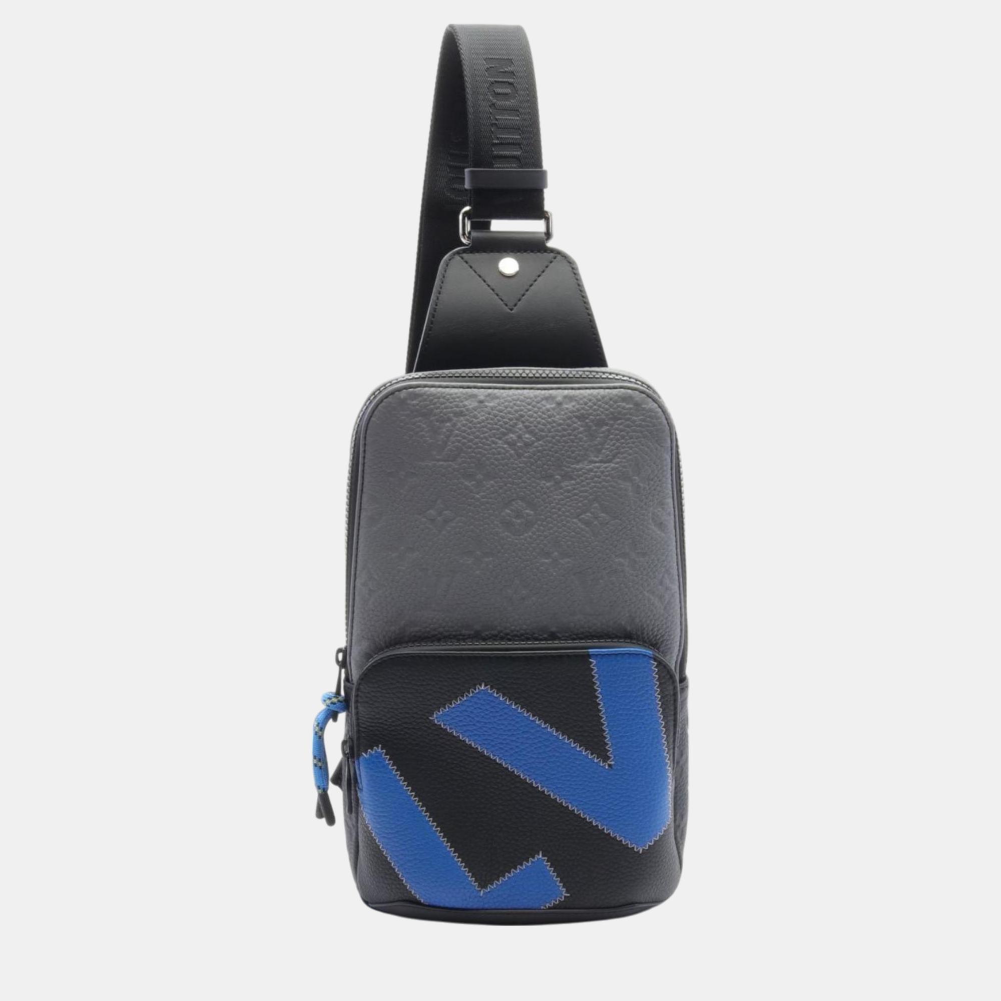 

Louis Vuitton Leather Monogram Taurillon Gray Black Blue Avenue Sling Bag