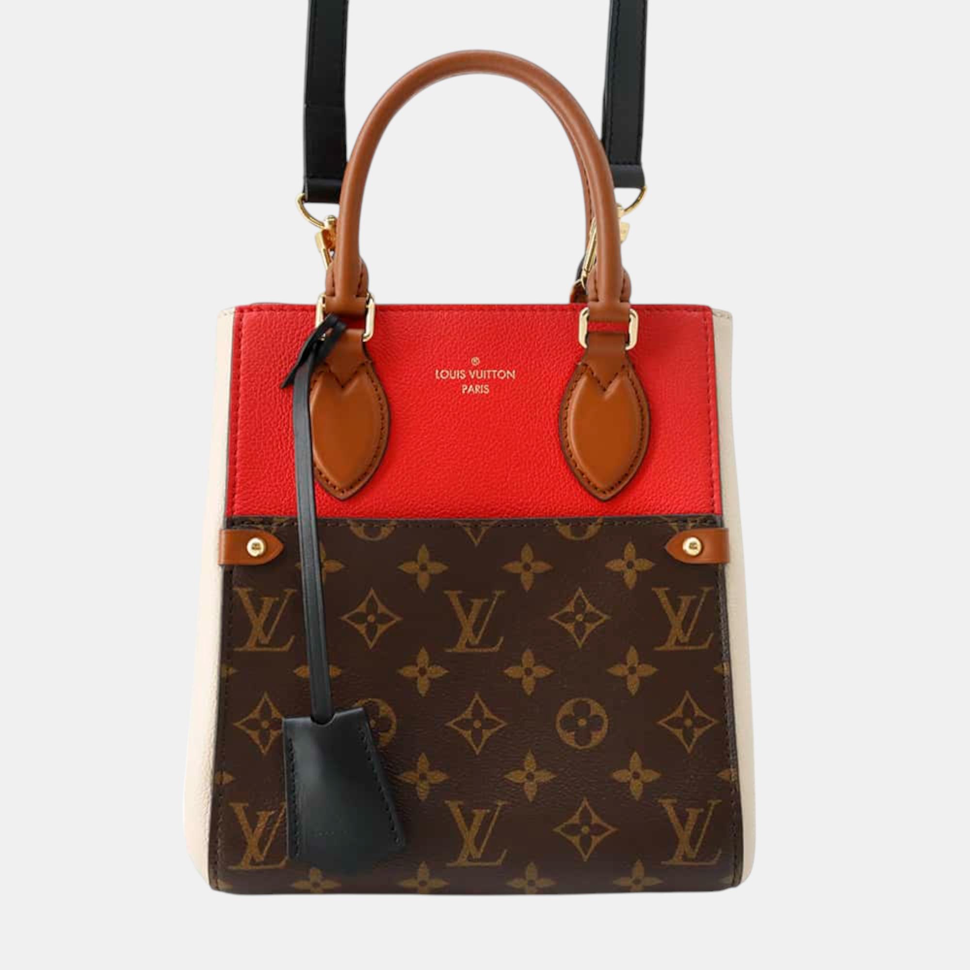 

Louis Vuitton Cerise/Creme/Noir Monogram Calf Leather Fold tote bag PM, Brown