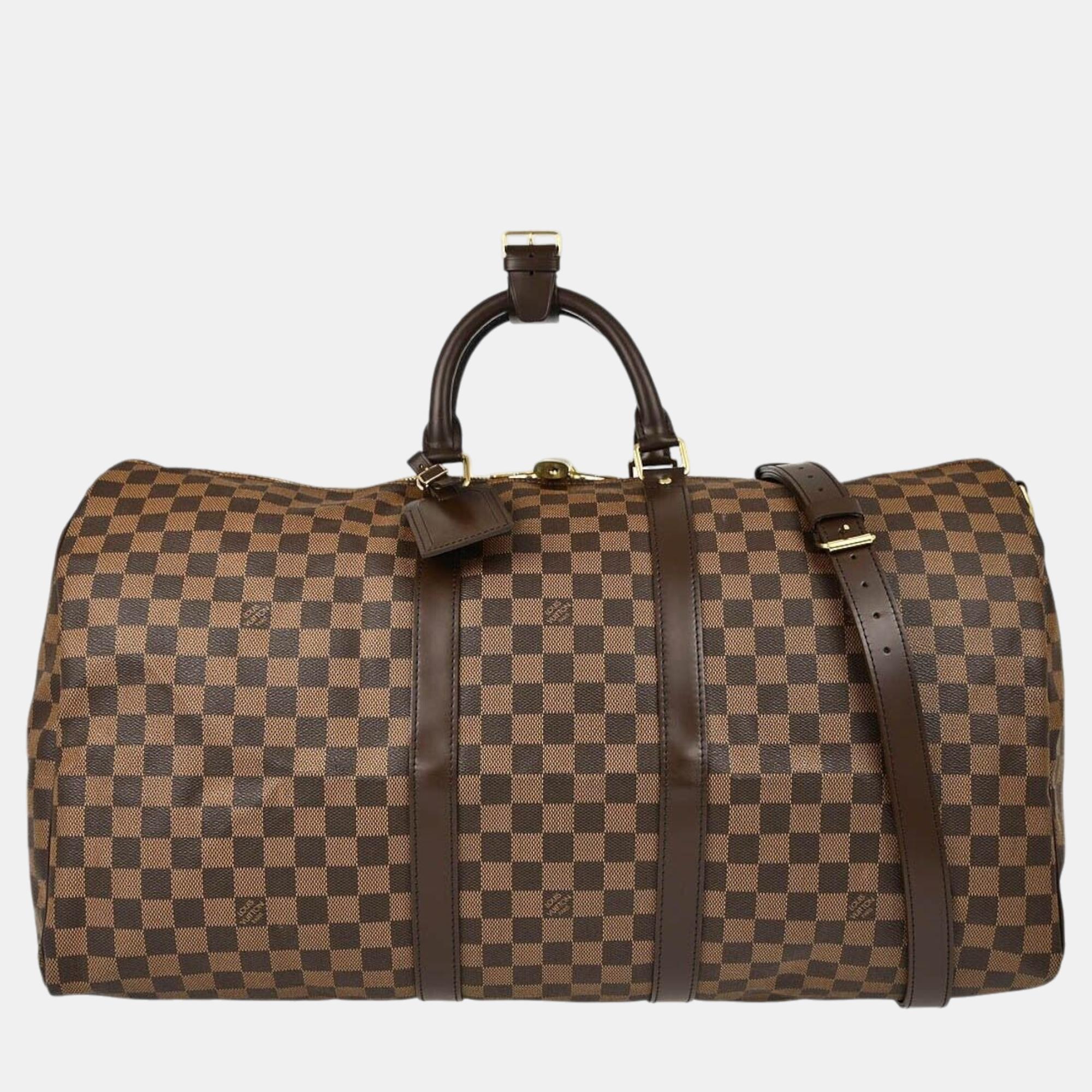 

Louis Vuitton Damier Keepall Bandouliere 55 Duffle Bag, Brown