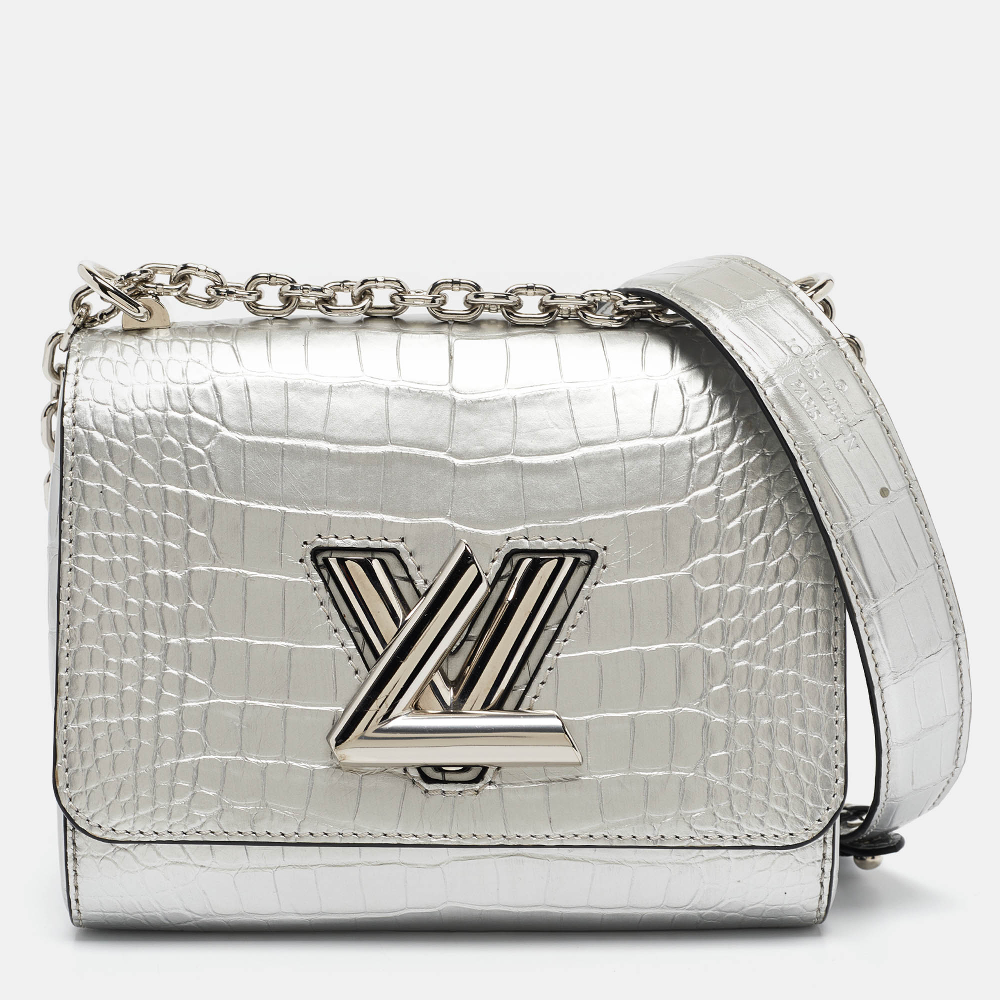 

Louis Vuitton Silver Alligator Twist PM Bag