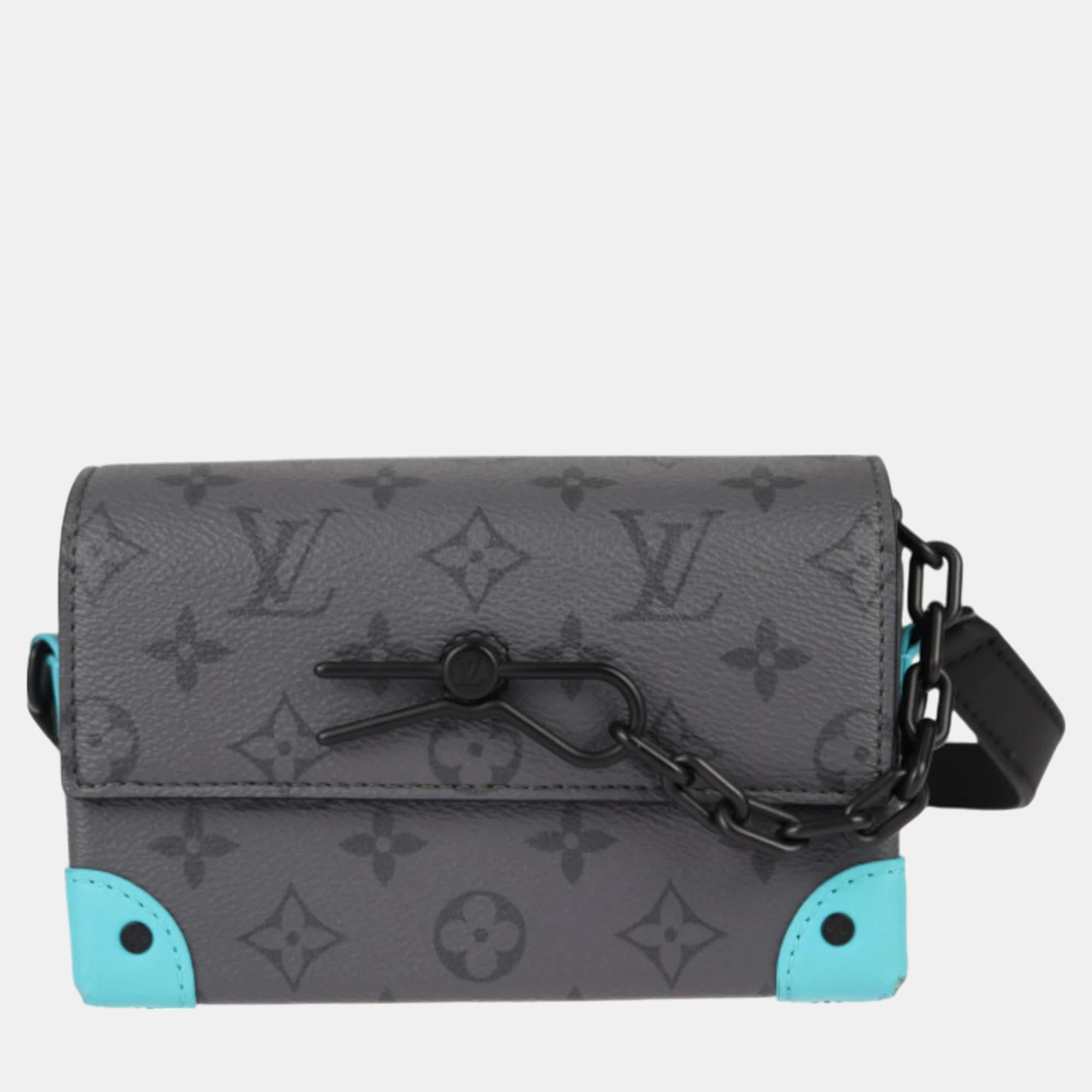 

Louis Vuitton Gray Black Blue Leather Monogram Eclipse Reverse Steamer Wearable Wallet, Multicolor