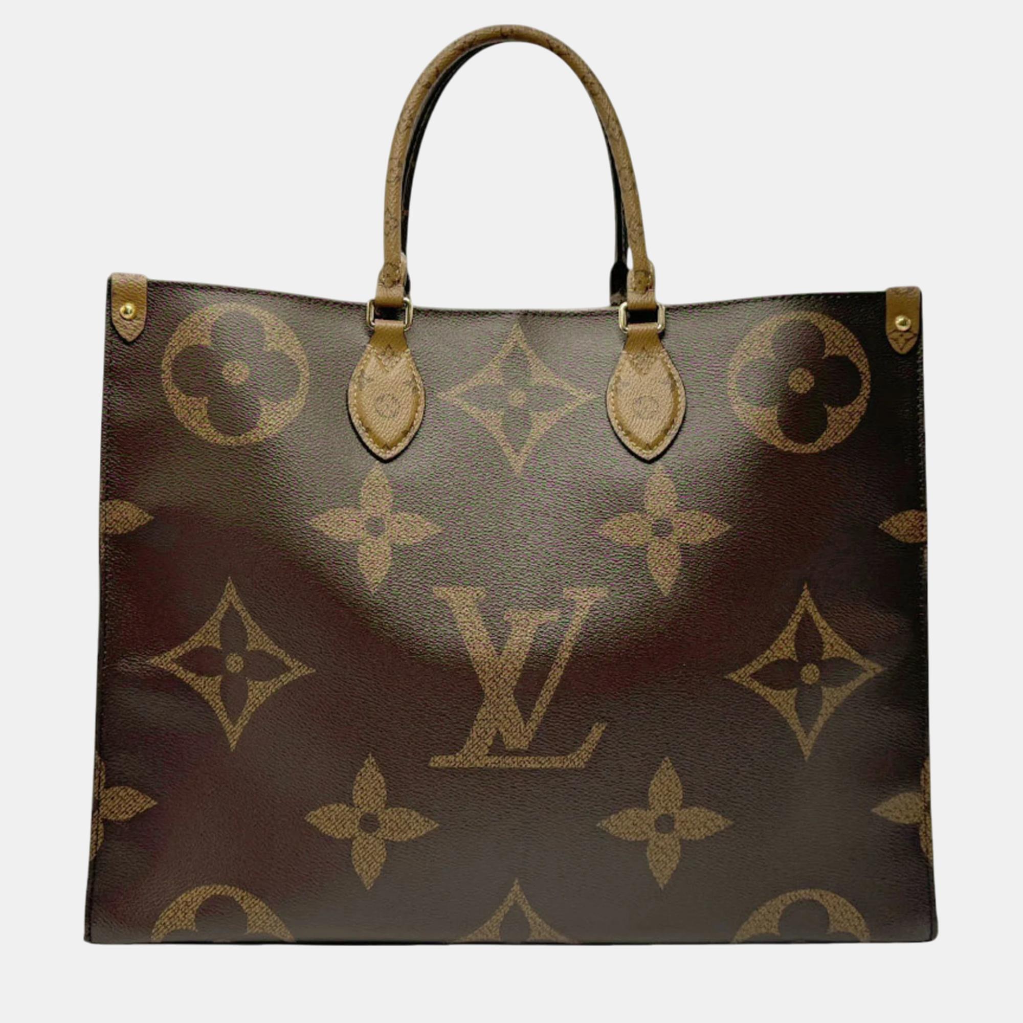 

Louis Vuitton Brown Gold Coated Canvas Monogram Giant Reverse On The Go Gm Handbag