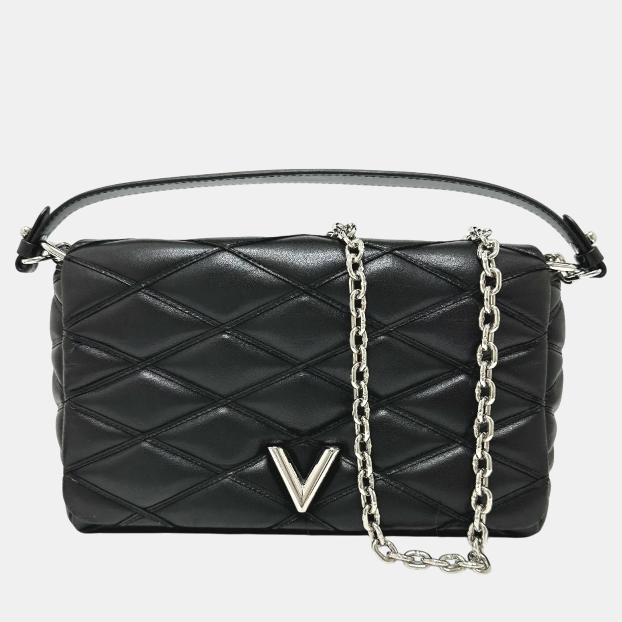 

Louis Vuitton Noir Black Silver Quilted Chain Hand Bag