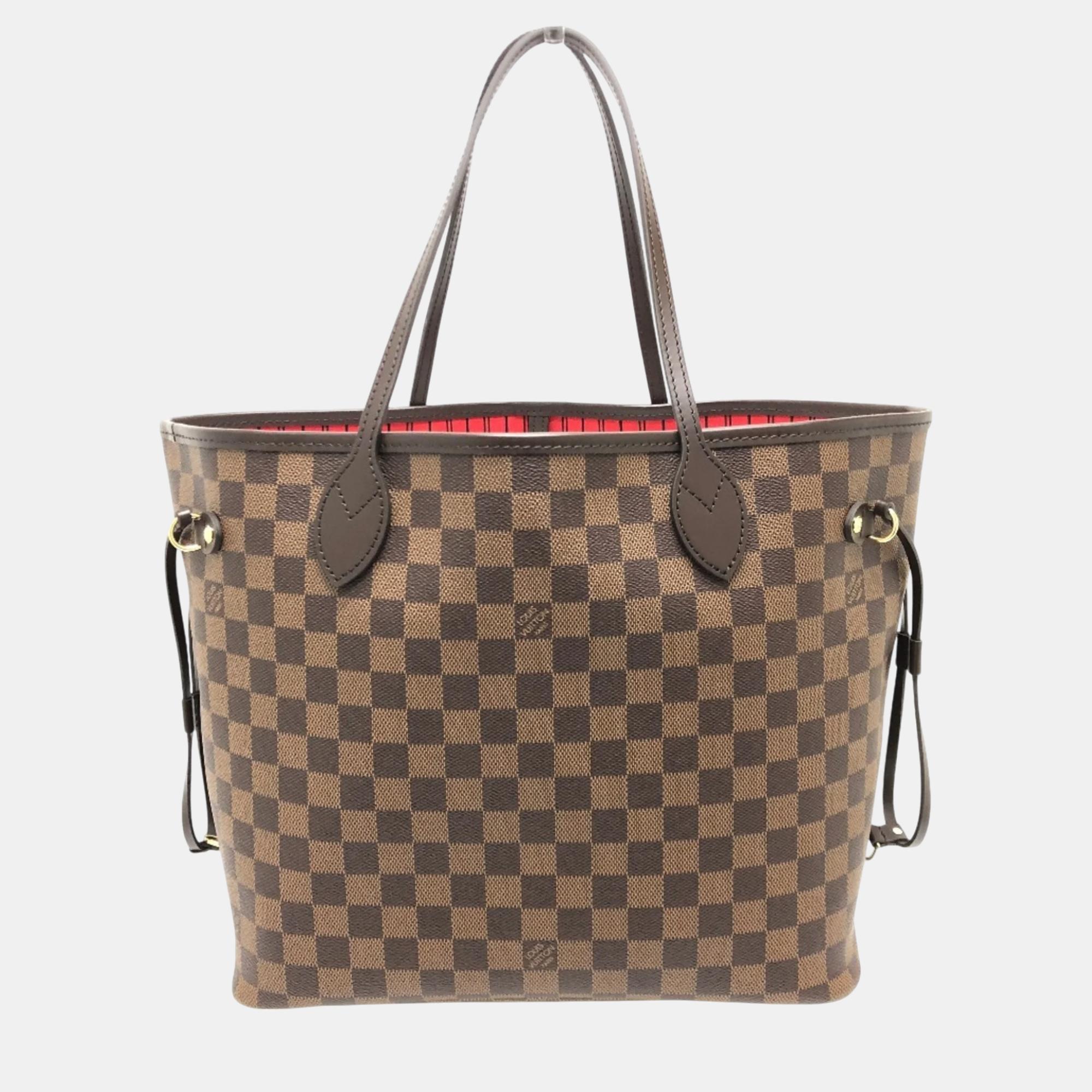 Pre-owned Louis Vuitton Ebene Brown Damier Canvas Neverfull Mm Tote Bag