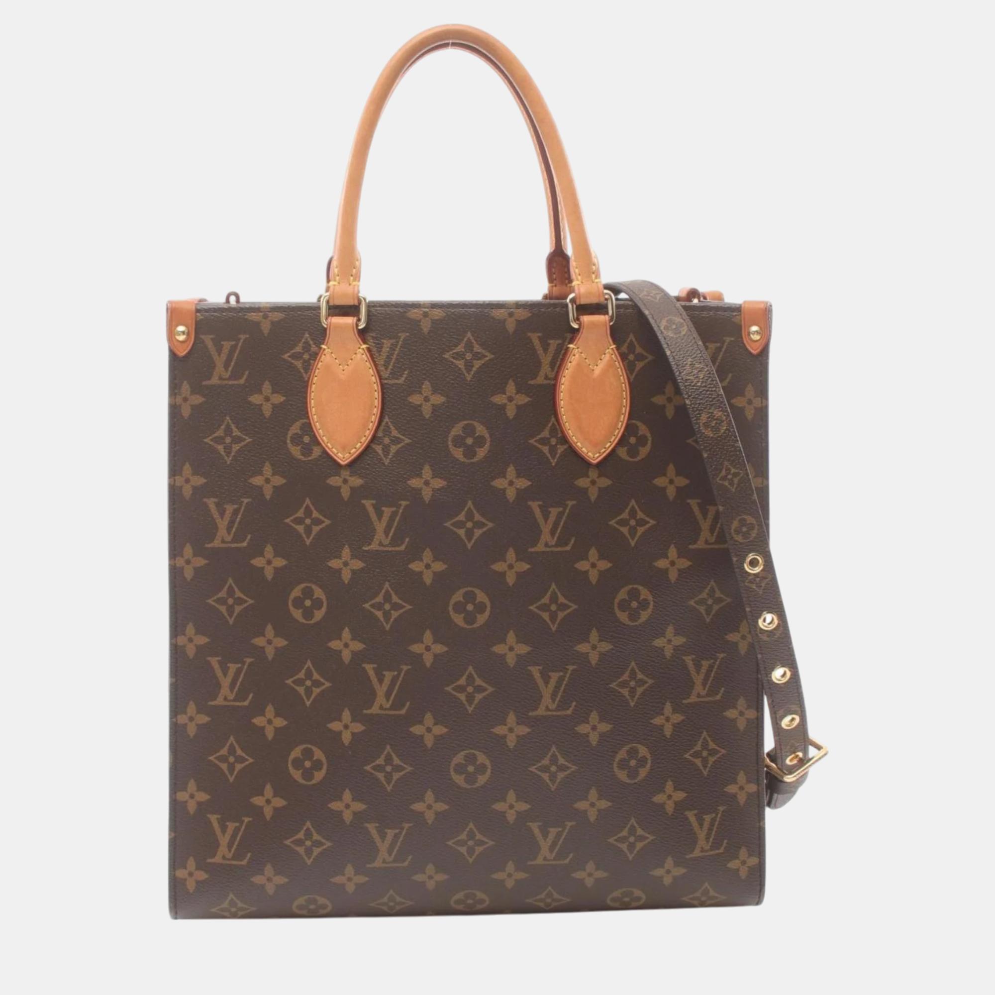 

Louis Vuitton Coated Canvas Leather Brown Sac Plat Pm Monogram Tote Bag