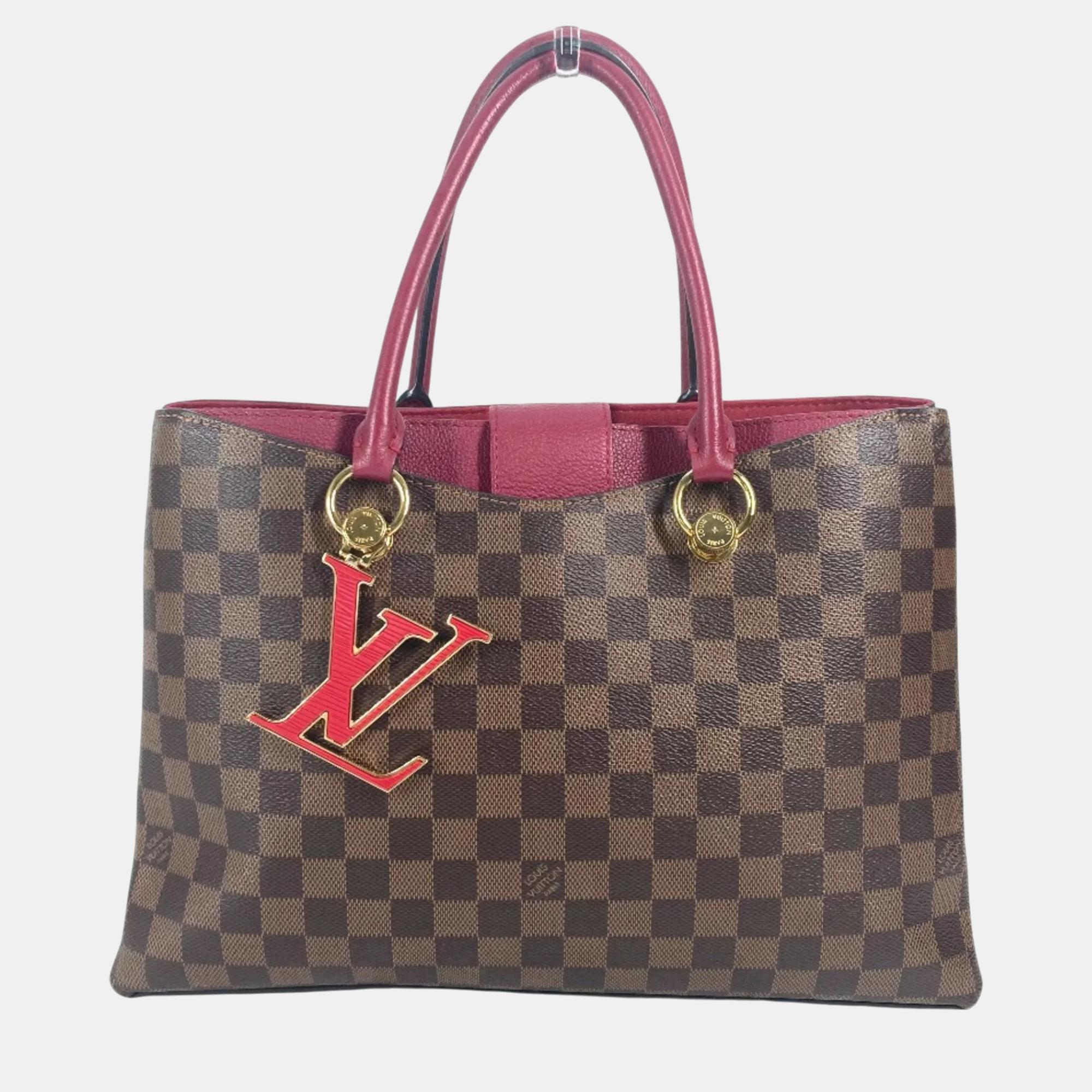 

Louis Vuitton Red based Brown Riverside Damier Lv Charm Tote Bag