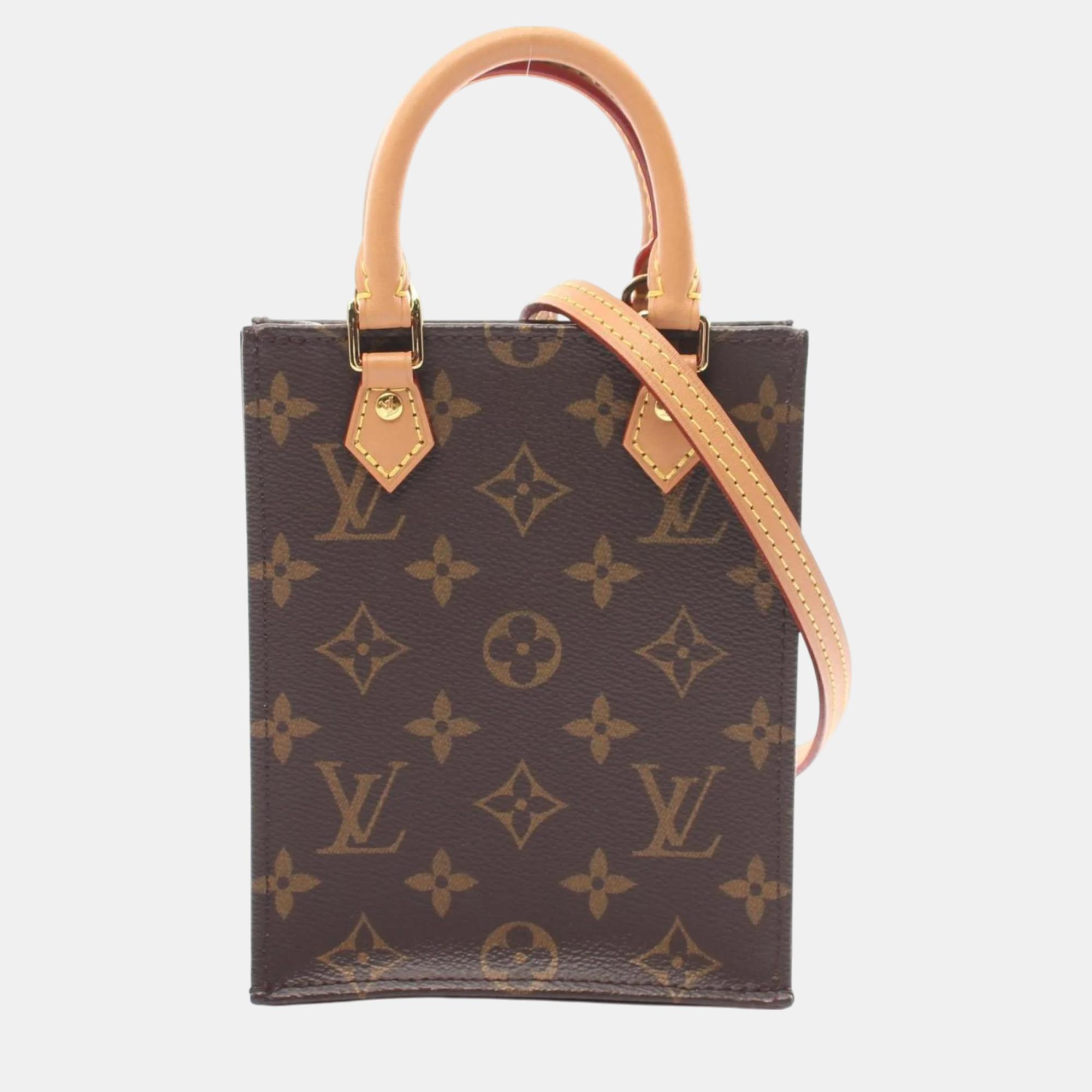 

Louis Vuitton Coated Canvas Leather Brown Petite Sac Plat Monogram Handbag