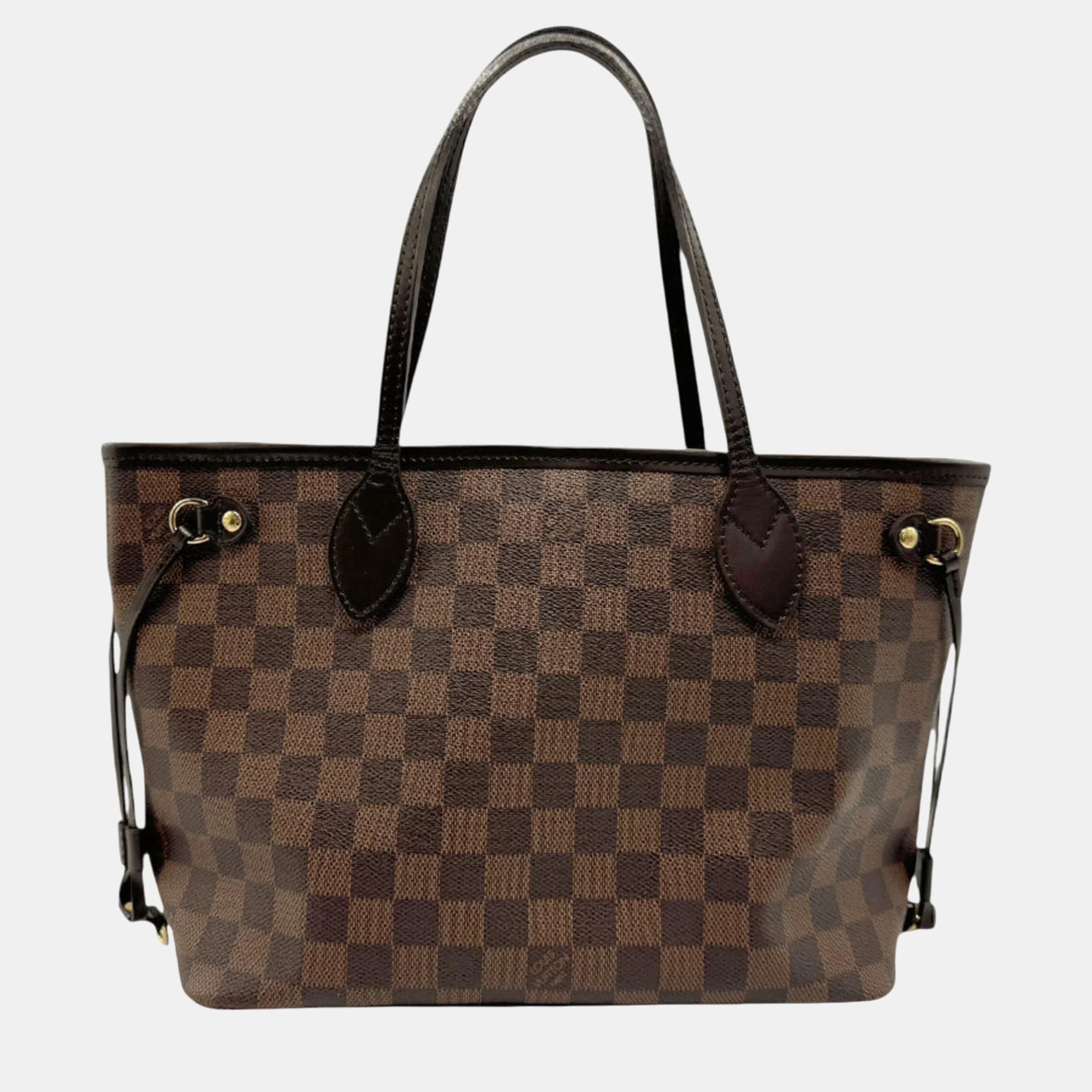 

Louis Vuitton Canvas Ebene Damier Neverfull Pm Handbag, Brown