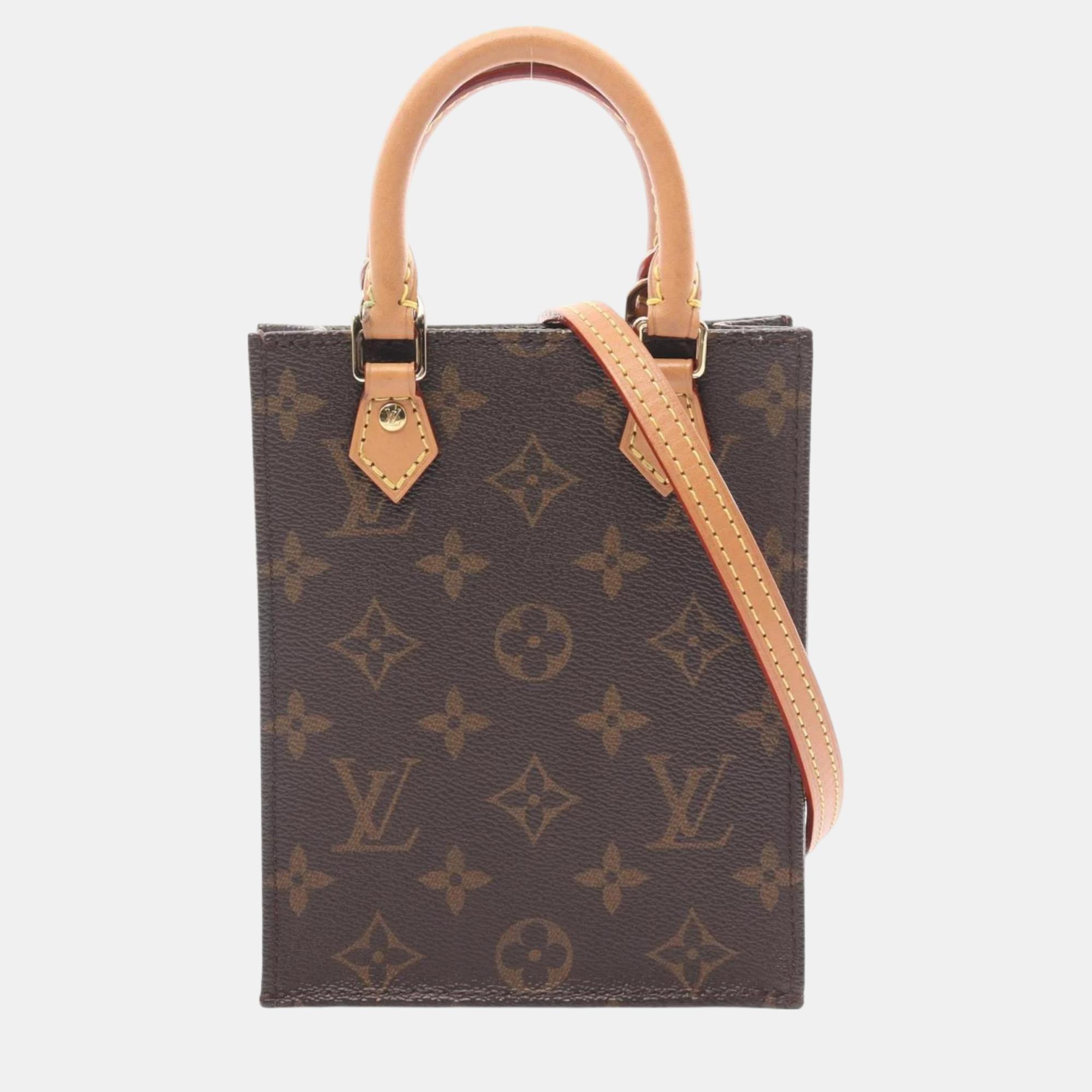 

Louis Vuitton Coated Canvas Leather Monogram Brown Petite Sac Plat Handbag