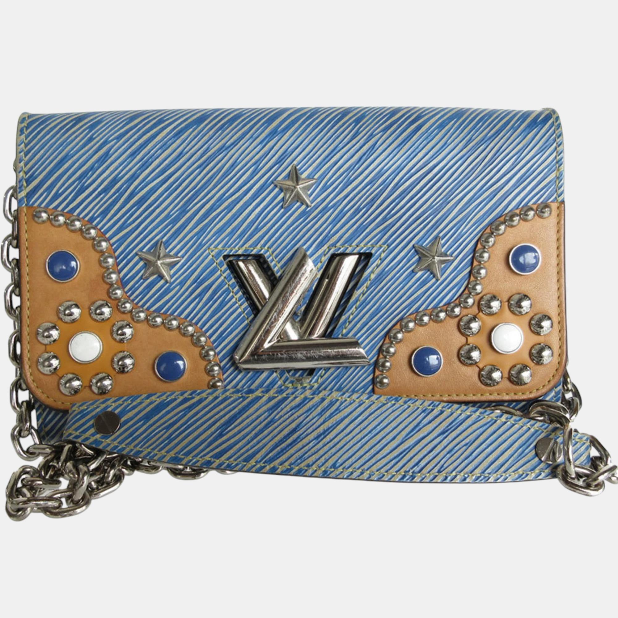 

Louis Vuitton Epi Portefeuille Twist Leather Blue Brown Silver Wallet Chain Shoulder Bag