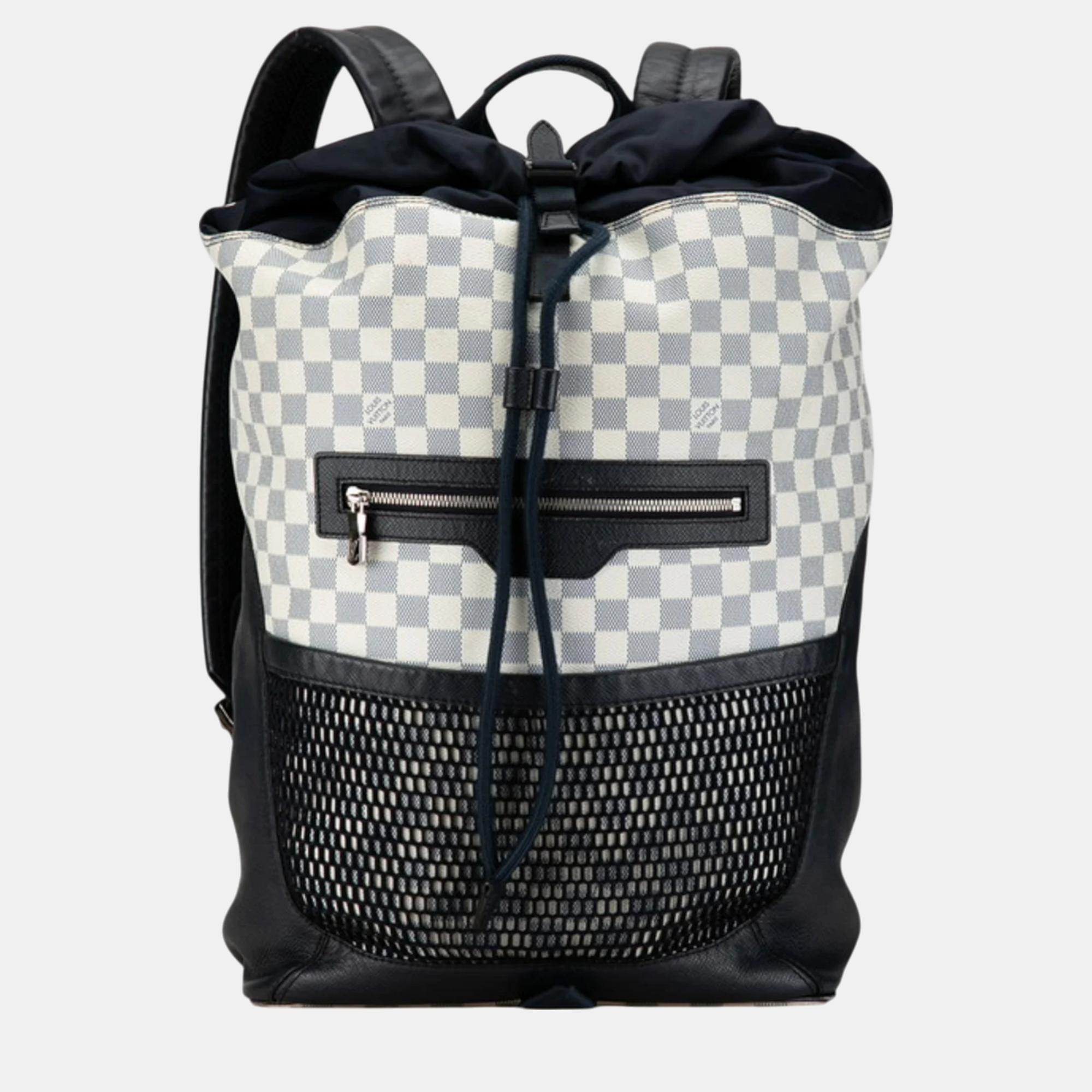 

Louis Vuitton Navy White Pvc Nylon Leather Damier Chrono Matchpoint Backpack, Navy blue