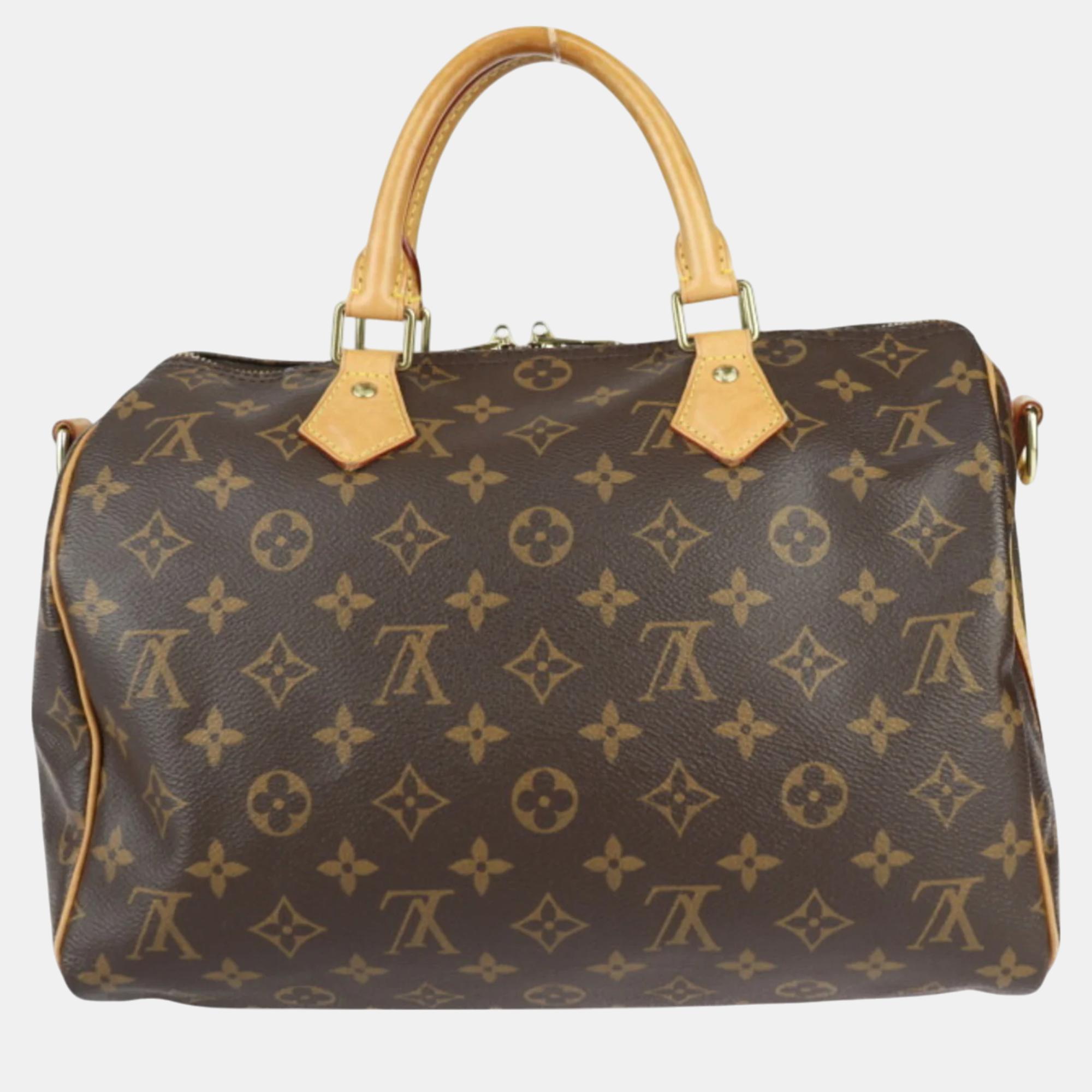 

Louis Vuitton Monogram Canvas Leather Brown Speedy 30 Bandouliere Handbag