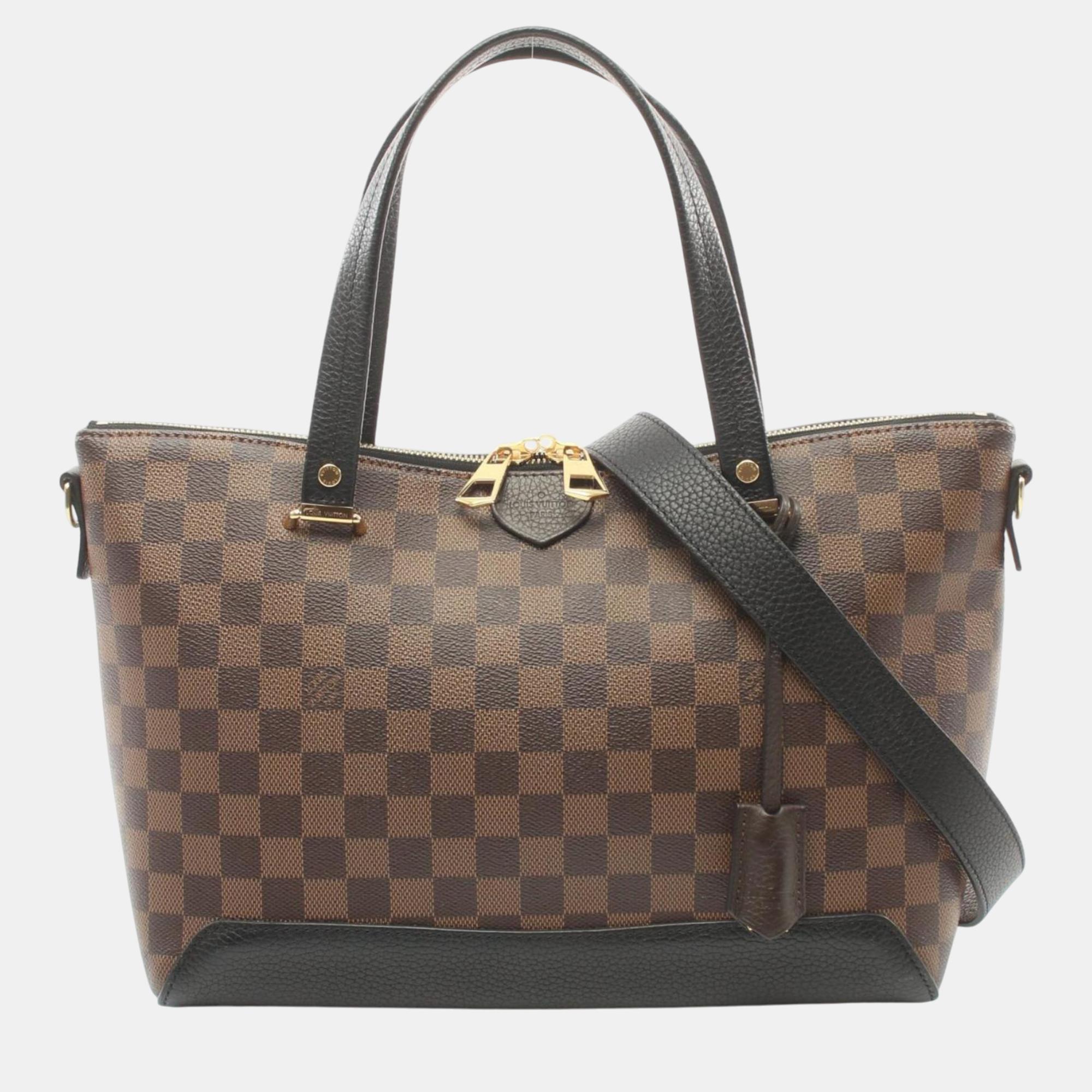 

Louis Vuitton Coated Canvas Leather Brown Black Hyde Park Damier Ebene Tote Bag