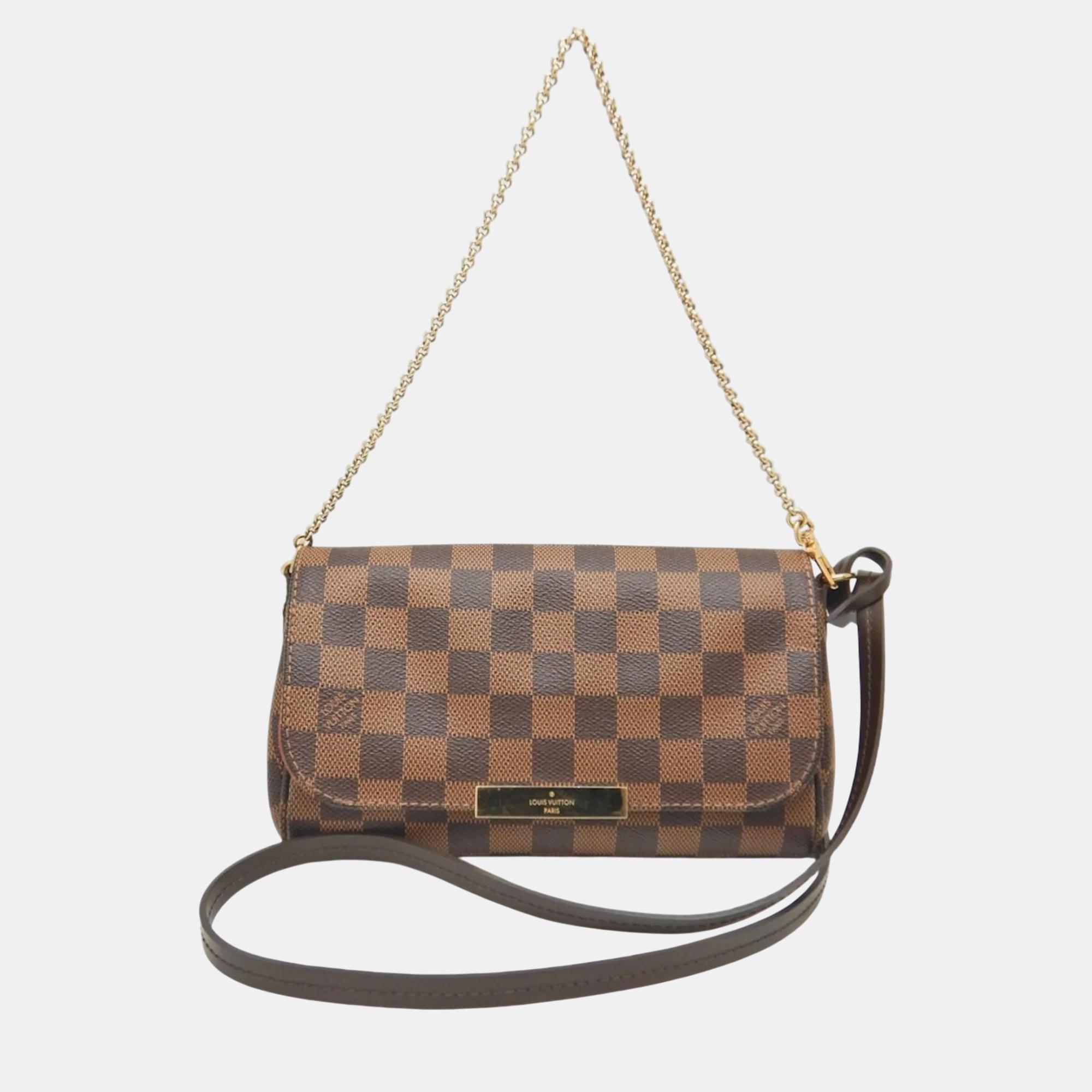 Pre-owned Louis Vuitton Ebene Damier Favorite Pm Shoulder Bag In Brown