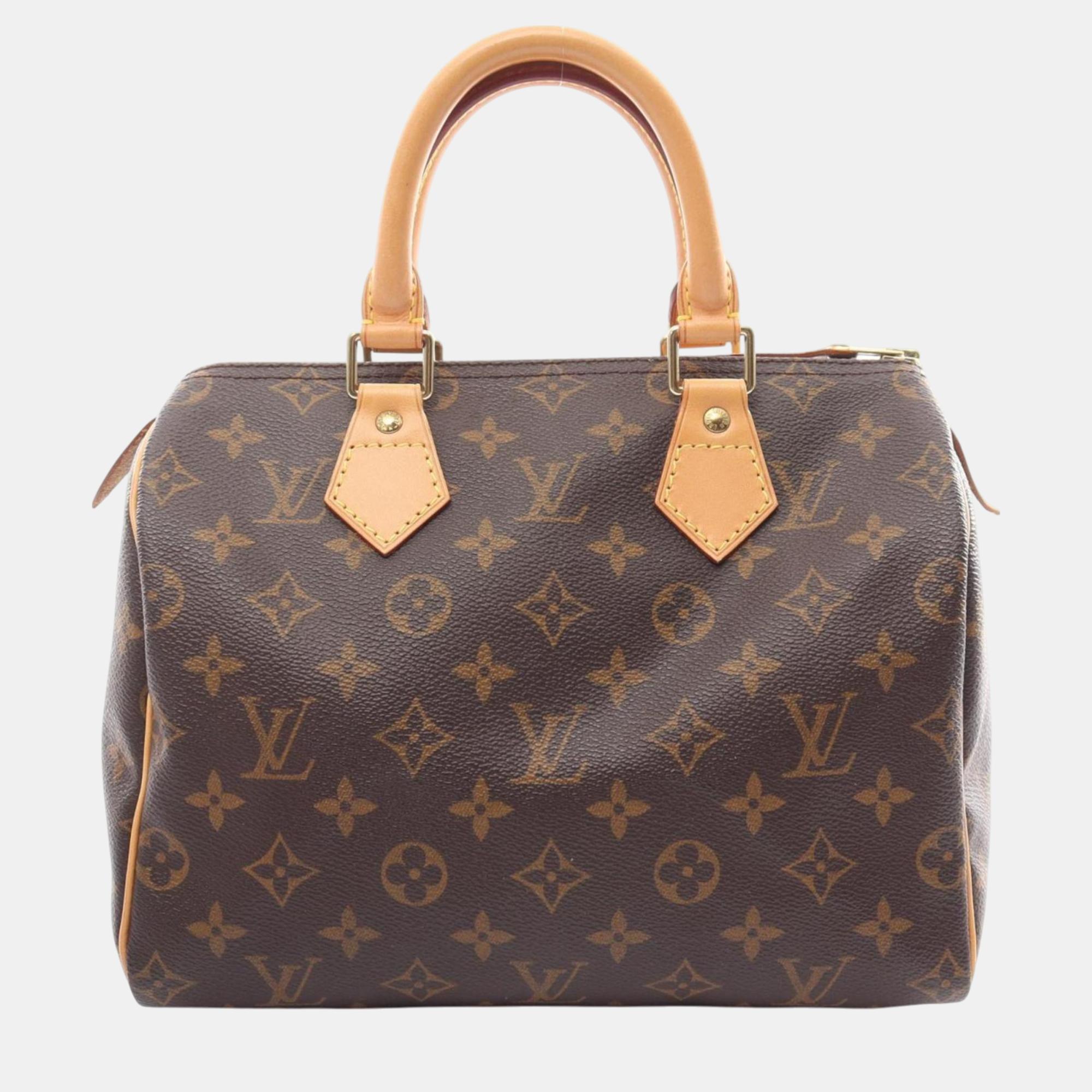 Pre-owned Louis Vuitton Coated Canvas Leather Monogram Brown Speedy 25 Handbag