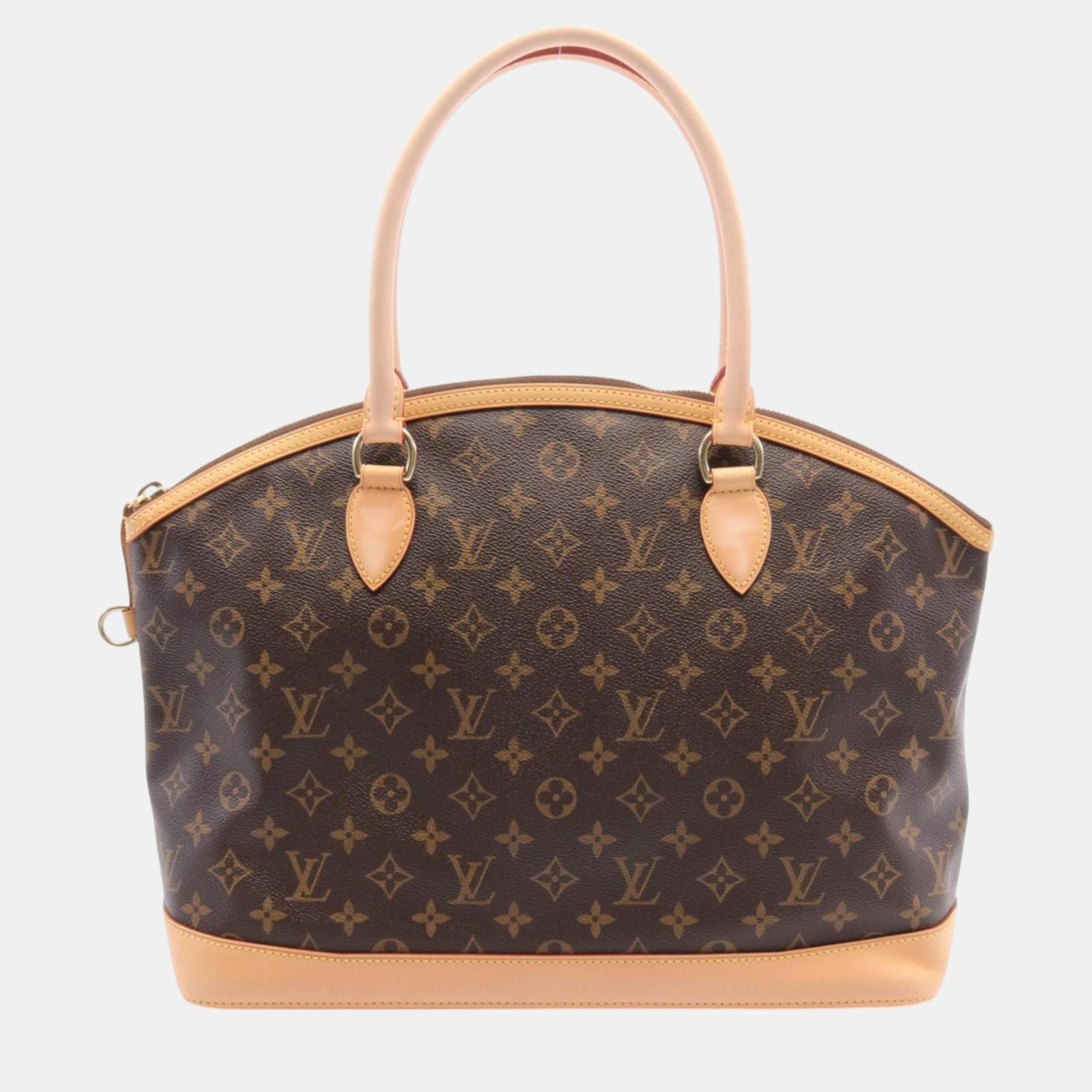 

Louis Vuitton Coated Canvas Leather Brown Lockit Horizontal Monogram Tote Bag