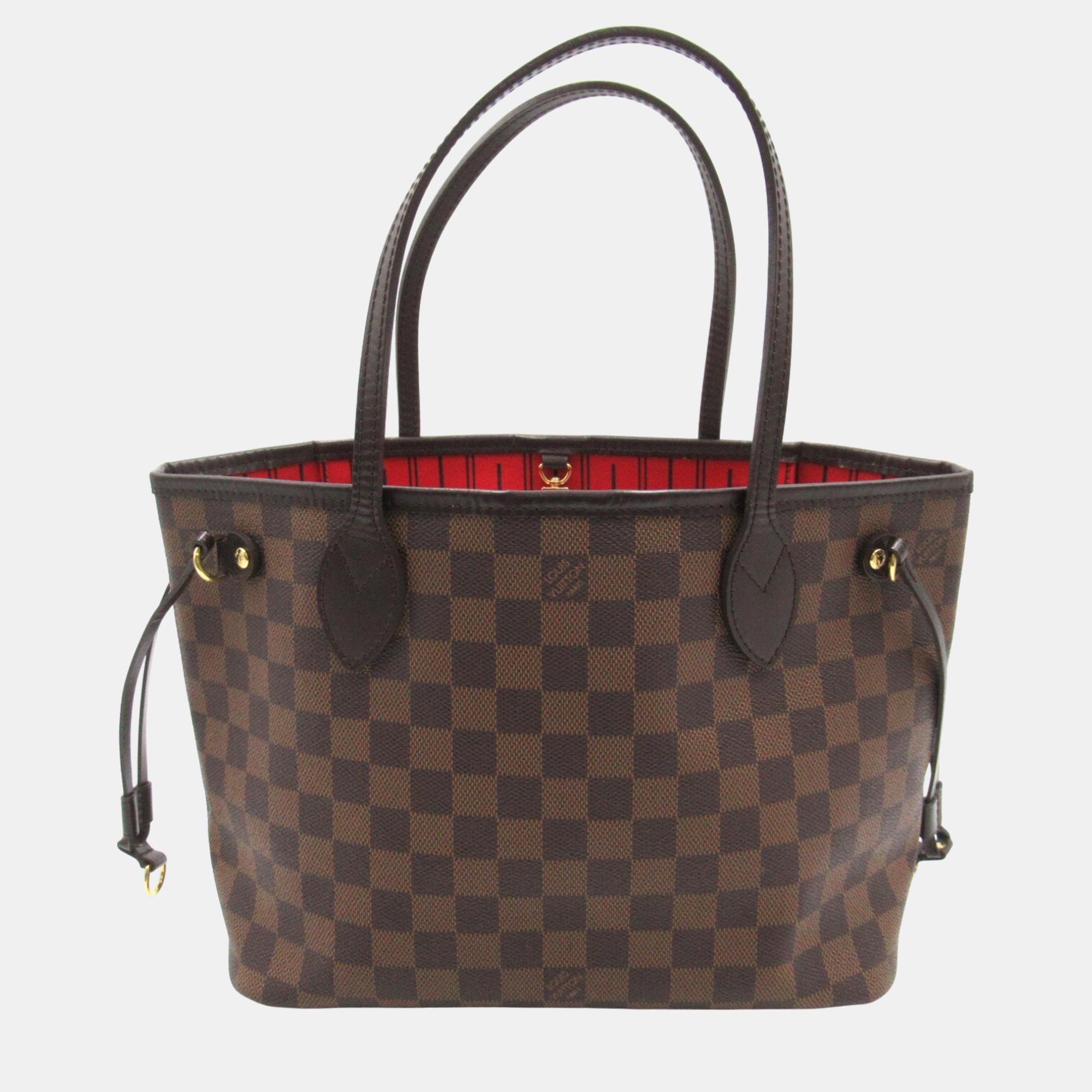 Pre-owned Louis Vuitton Never Full Brown Ebene Damier Pvc Coated Canvas N51109