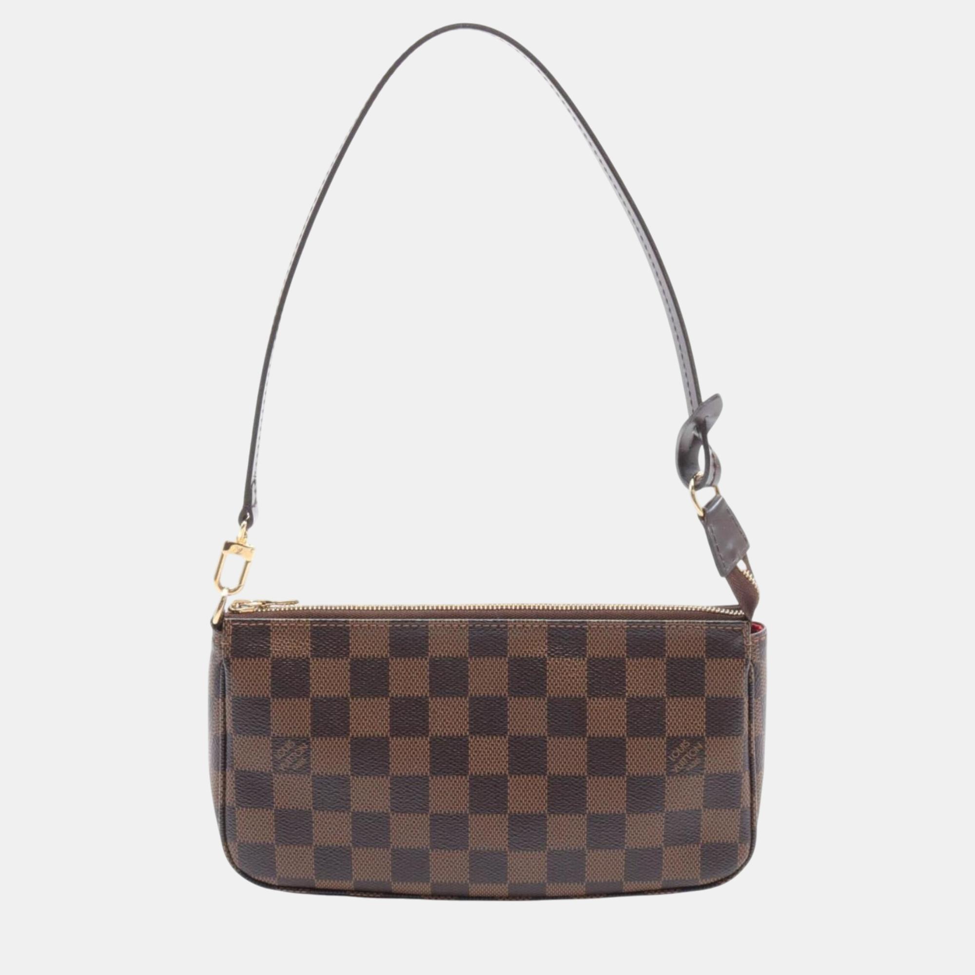 

Louis Vuitton Coated Canvas Leather Damier Brown Pochette Handbag