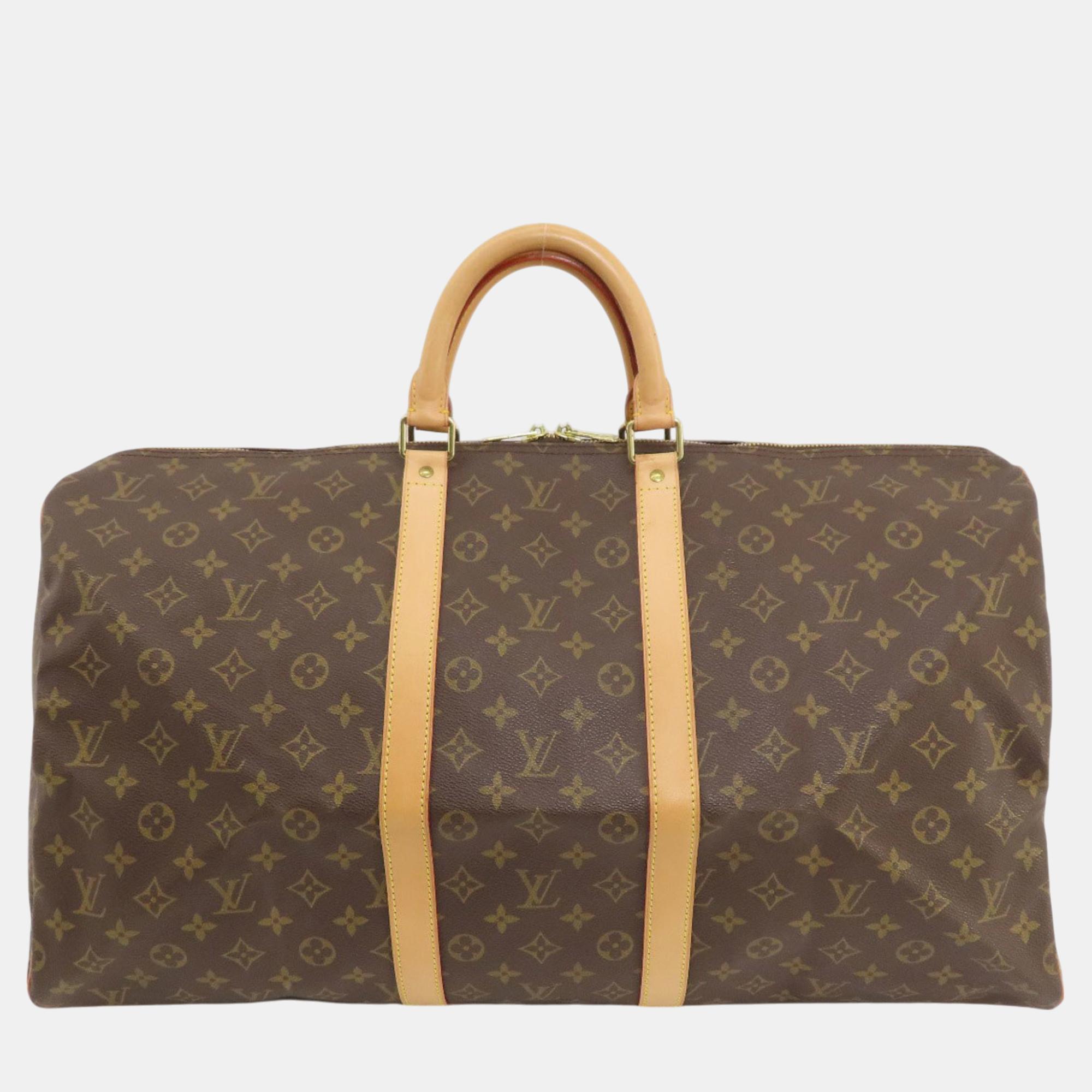 

Louis Vuitton Canvas Keepall 55 Monogram Boston Bag, Brown