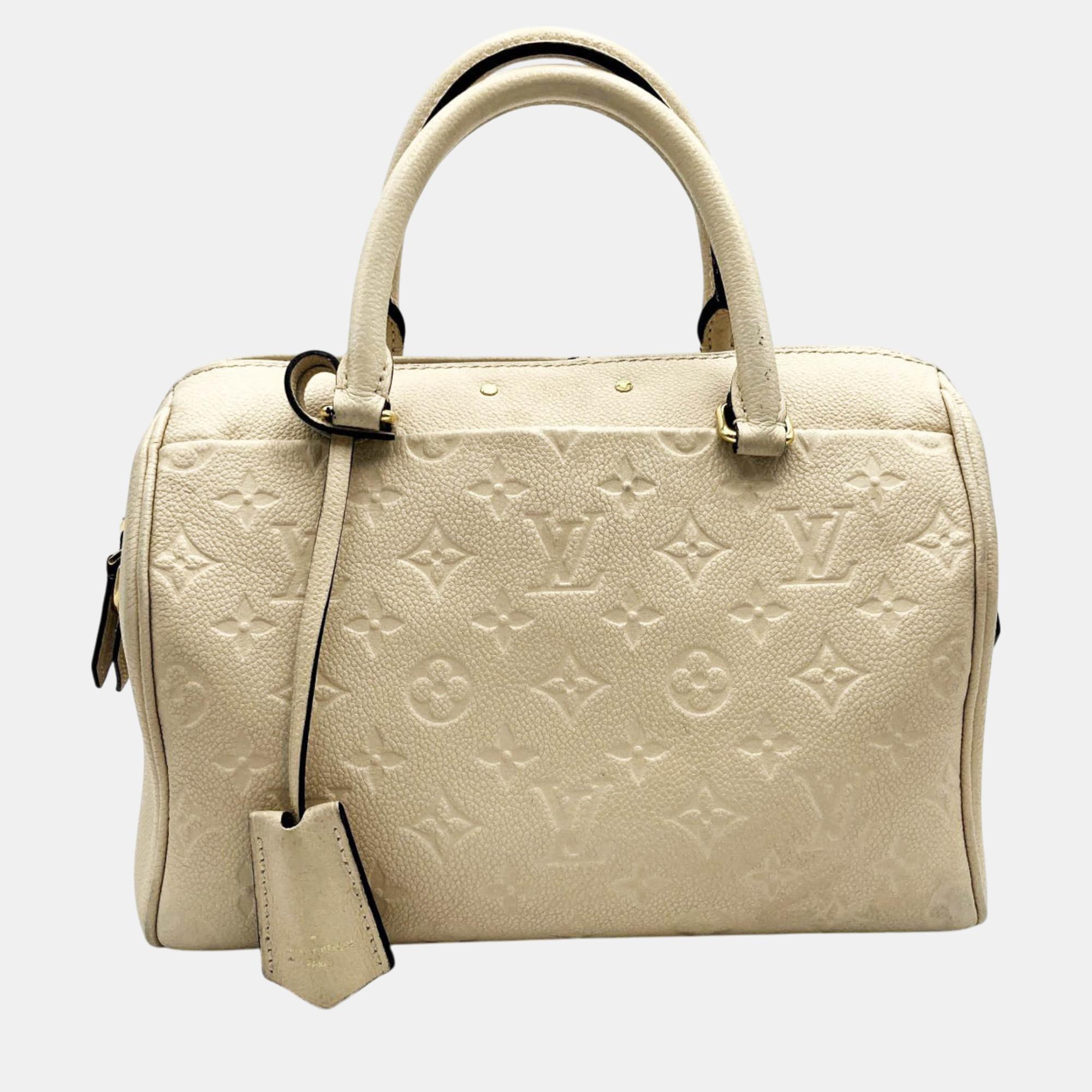 

Louis Vuitton Ivory Leather Monogram Empreinte Speedy 25 Bandouliere Mini Boston Handbag, White