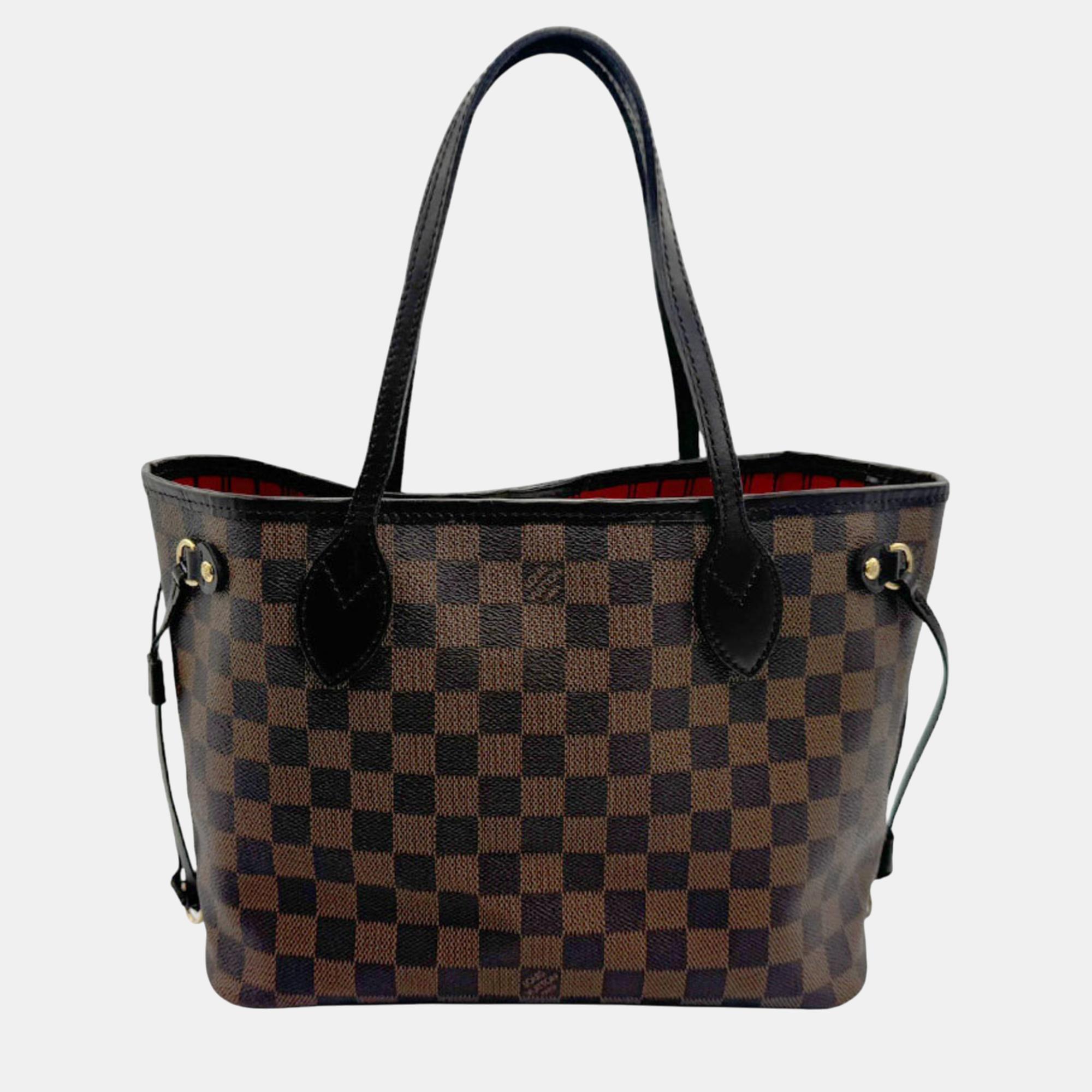 

Louis Vuitton Canvas Ebene Damier Neverfull PM Tote Bag, Brown