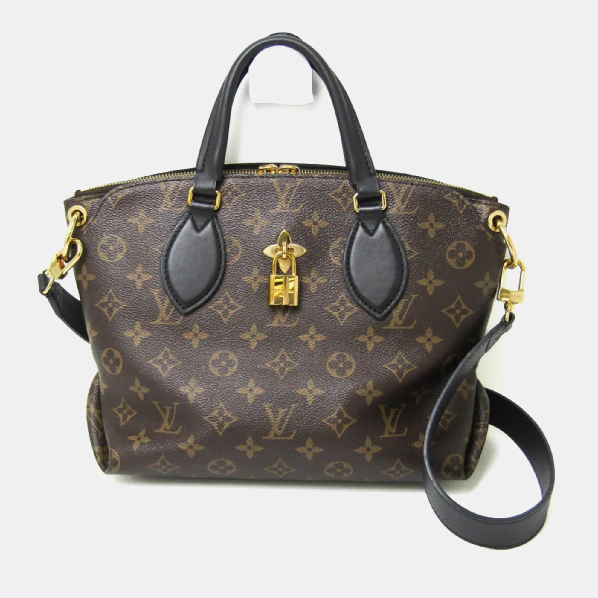 

Louis Vuitton Black Brown Monogram Flower Zip Tote MM Handbag