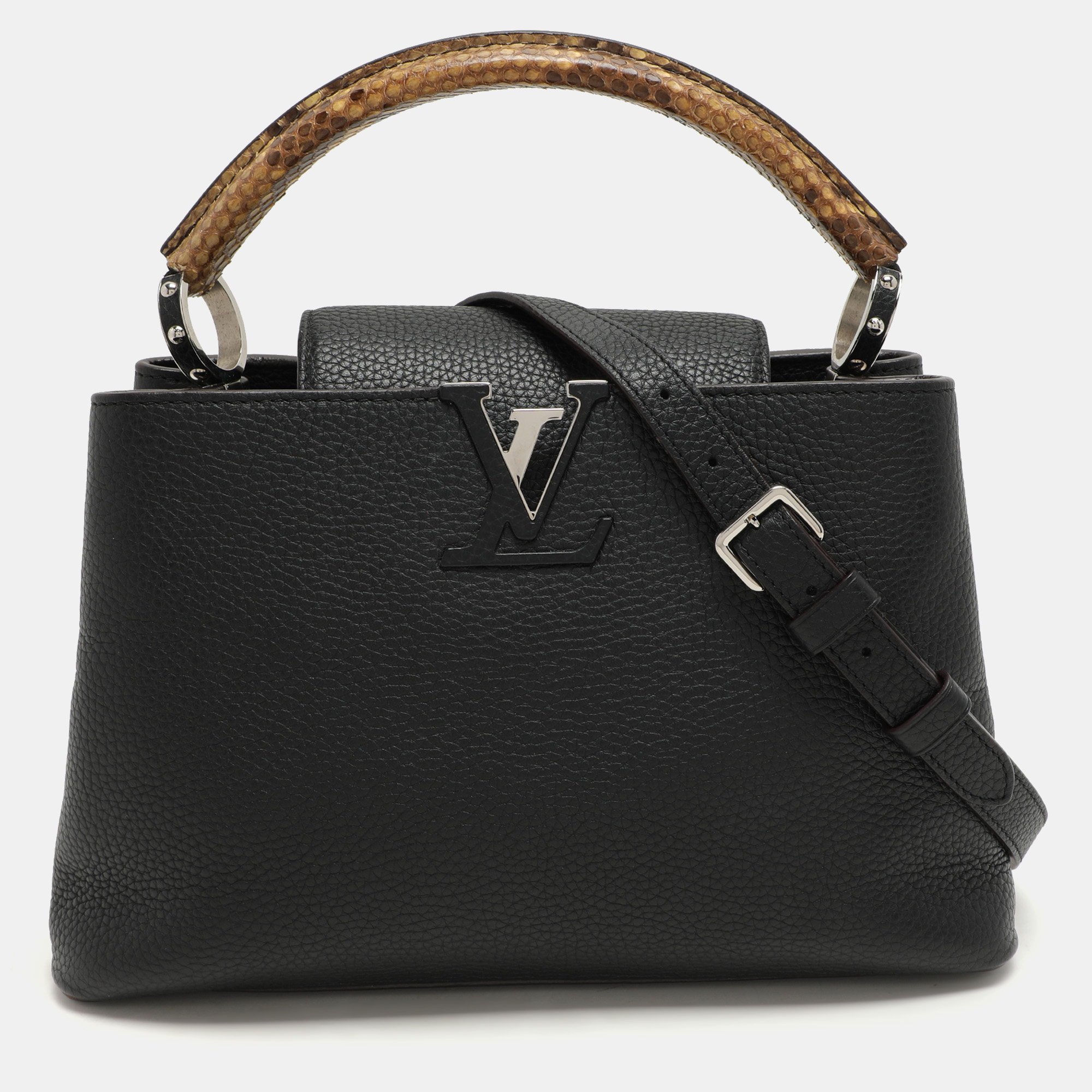 

Louis Vuitton Black Leather and Python Trim Capucines PM Bag