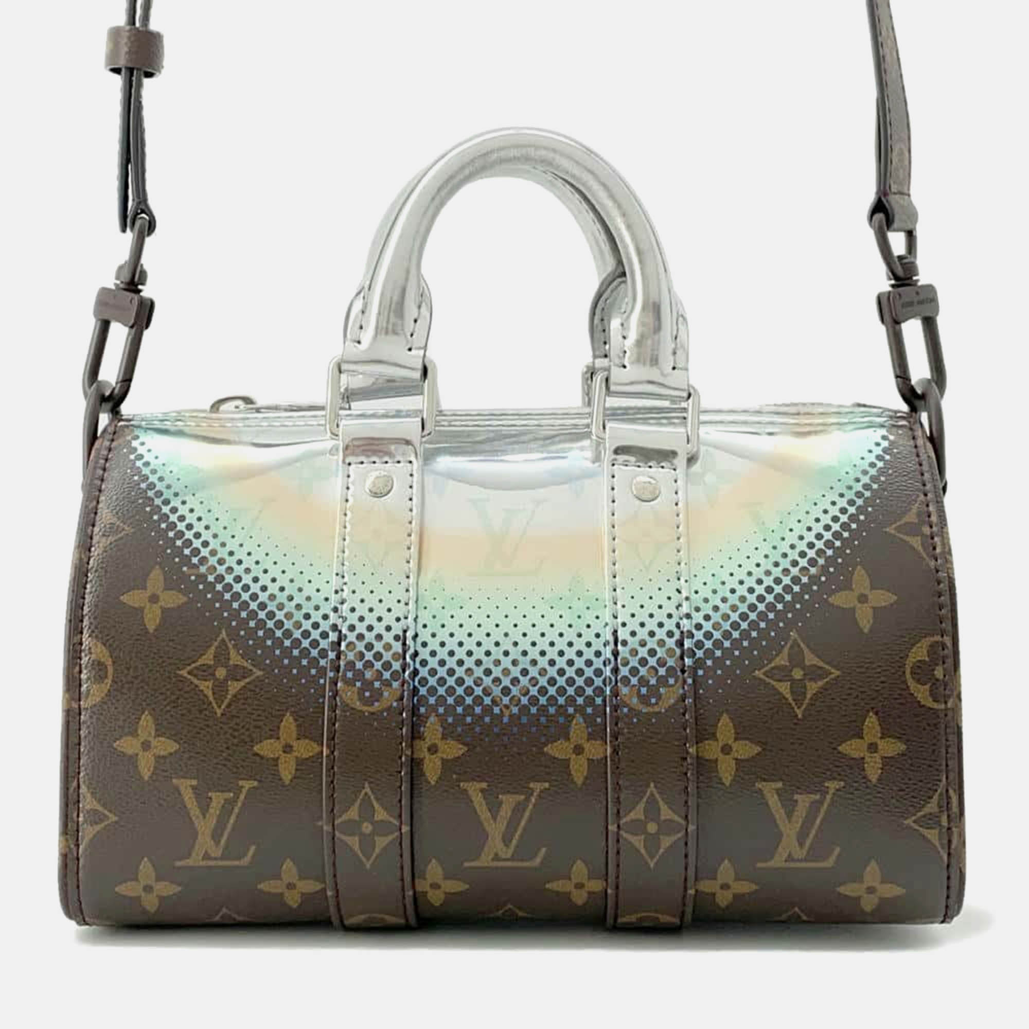 

Louis Vuitton Brown/MetalicSilver Monogram Metalic Nebula Keepall Bandouliere bag Size