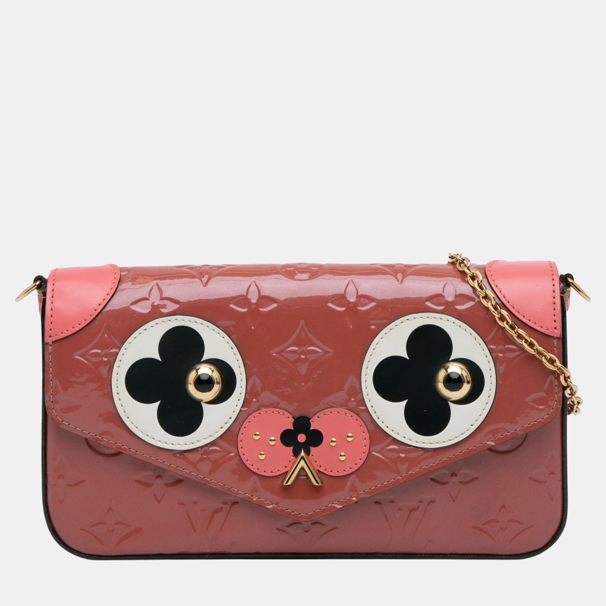 

Louis Vuitton Pink Monogram Vernis Pochette Felicie Valentine Dog