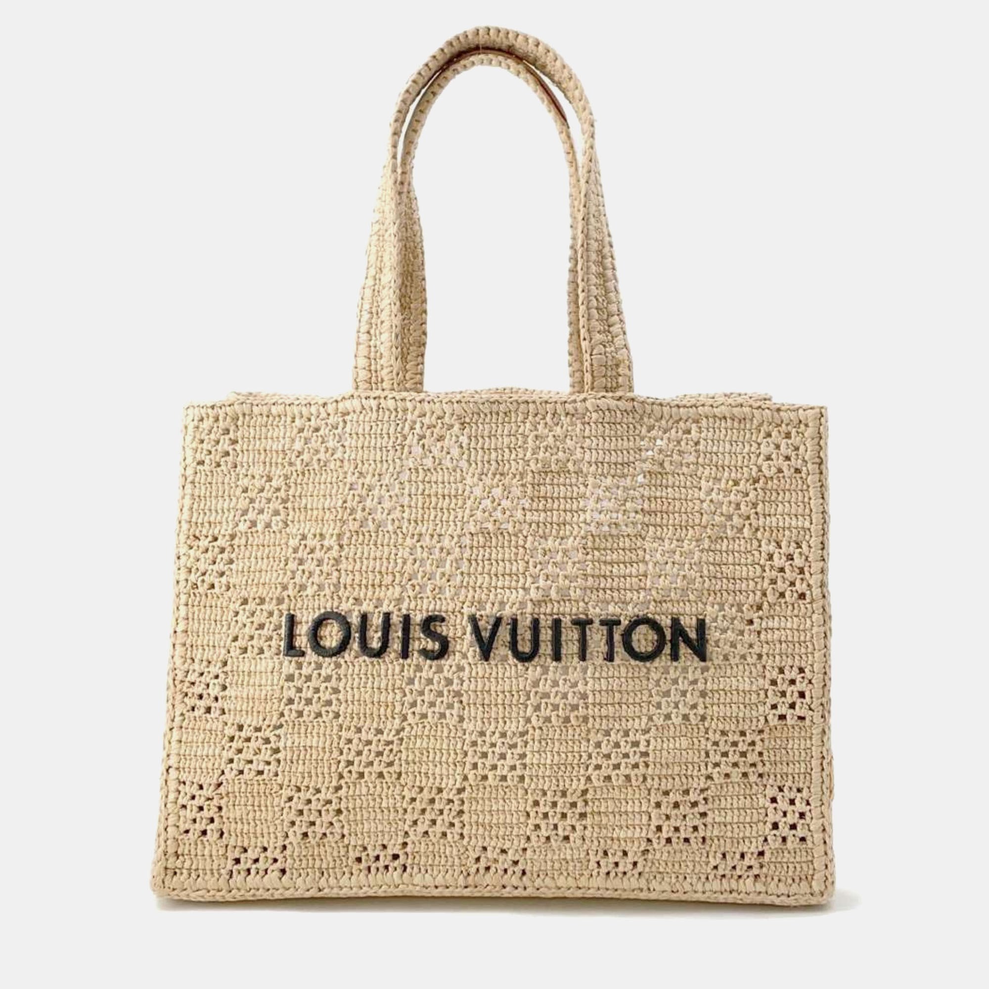 

Louis Vuitton Damier Raffia Summer Shopper MM Tote Bag, Beige