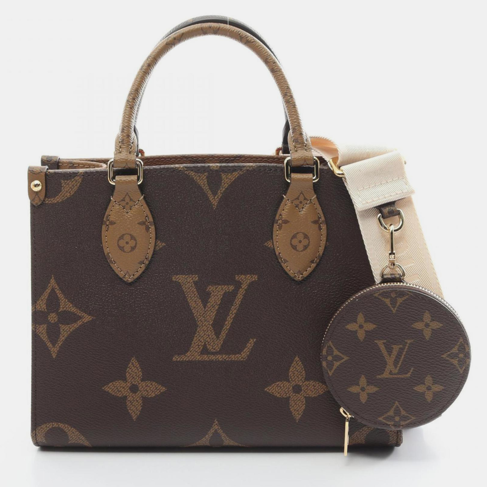 

Louis Vuitton Coated Canvas Monogram Reverse Brown Beige On the Go PM Handbag