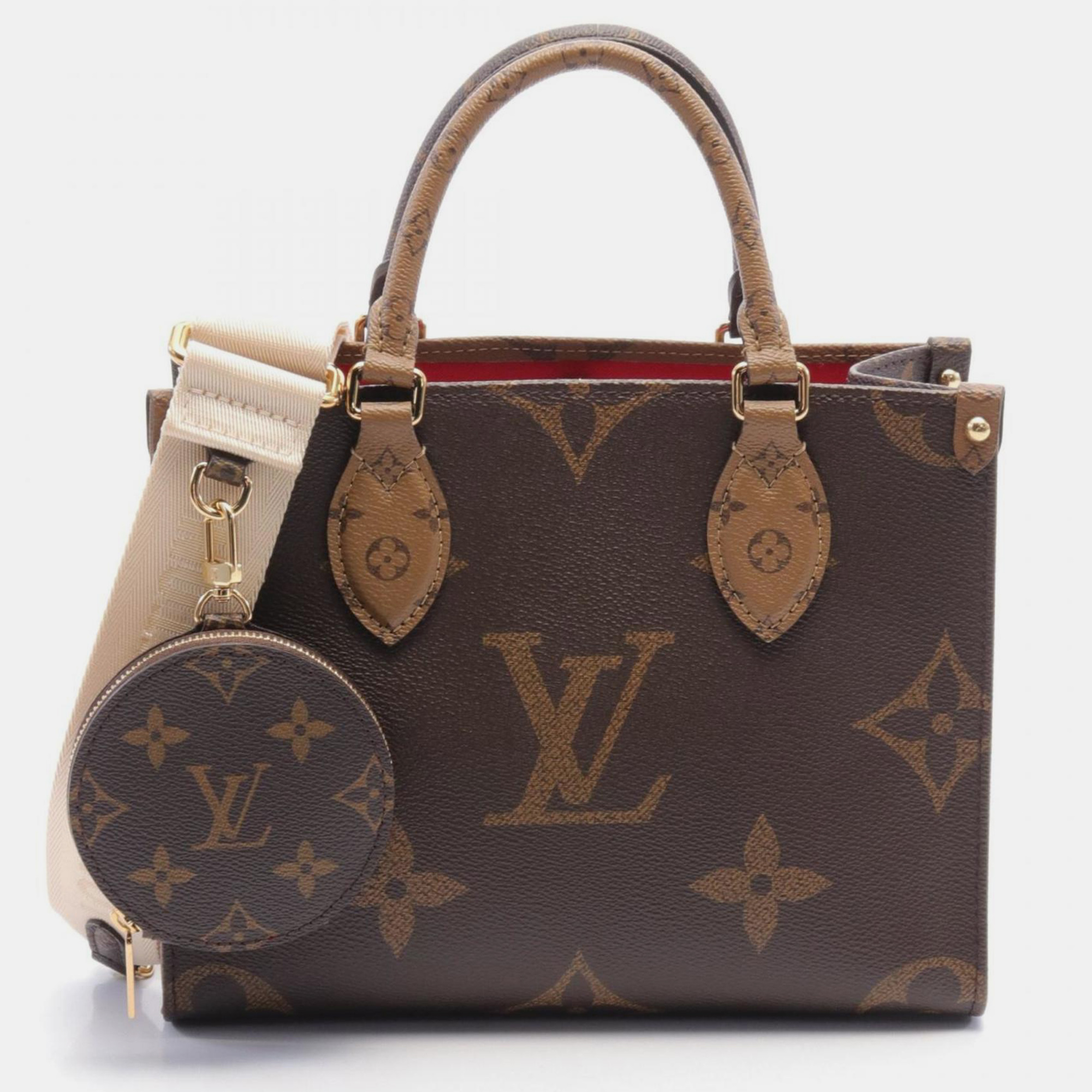 

Louis Vuitton Coated Canvas Monogram Reverse Brown Beige On the Go PM Handbag