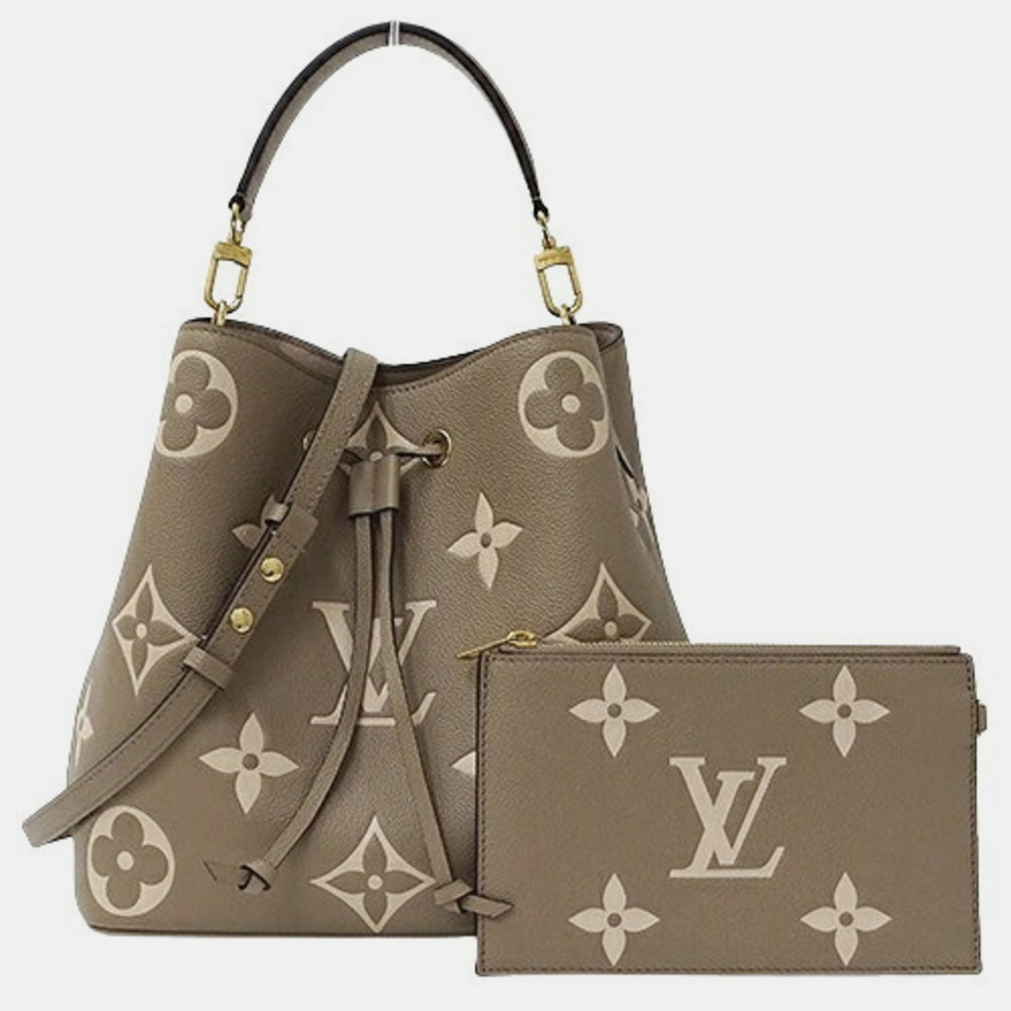 

Louis Vuitton Tourterelle Creme Greige Bicolor Monogram Empreinte Neo Noe MM Handbag, Beige